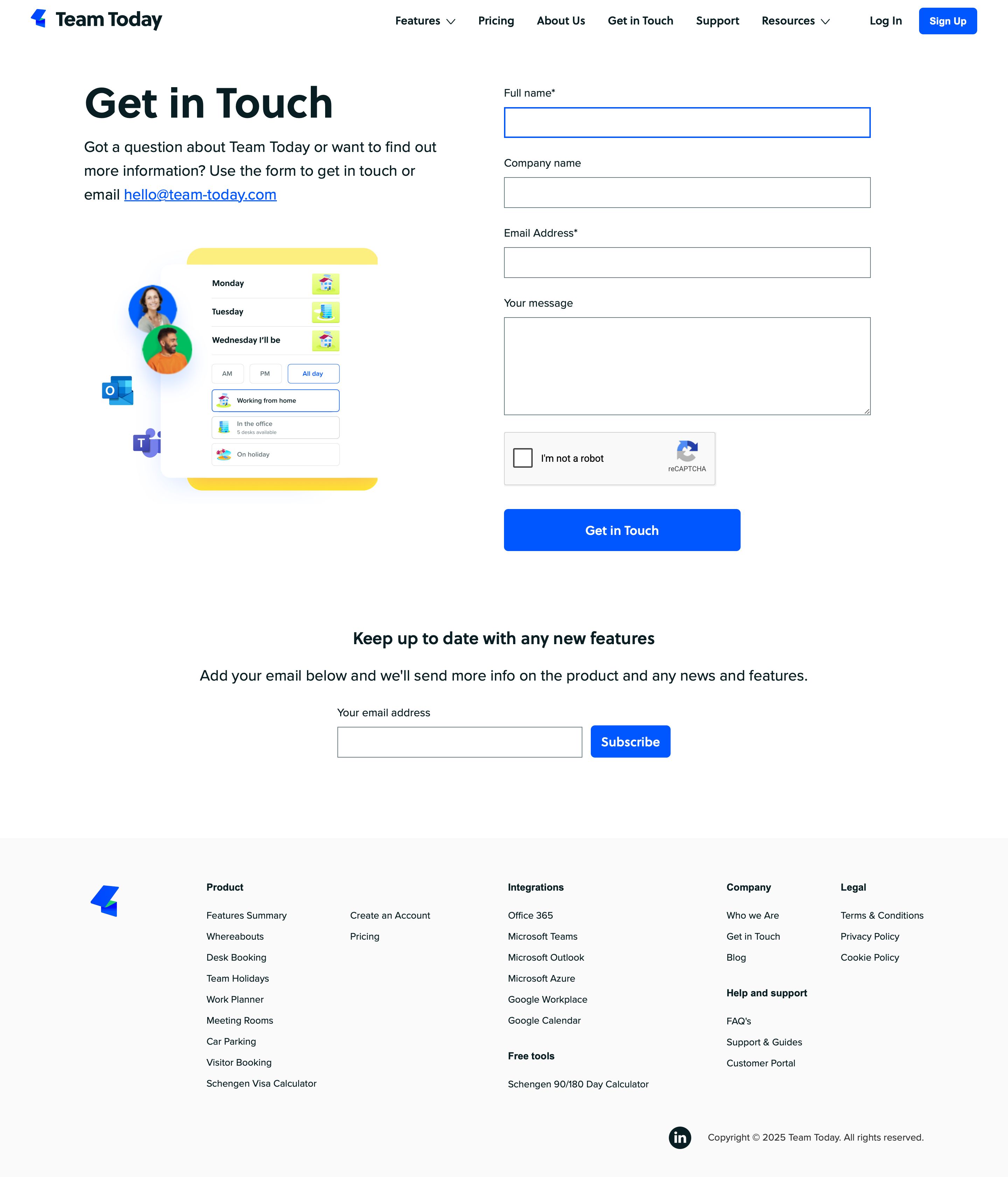 team-today.com - Get in touch | Team Today - Desktop - Mon Jul 27 2026 17:12:21 GMT+0000 (Coordinated Universal Time) Screenshot