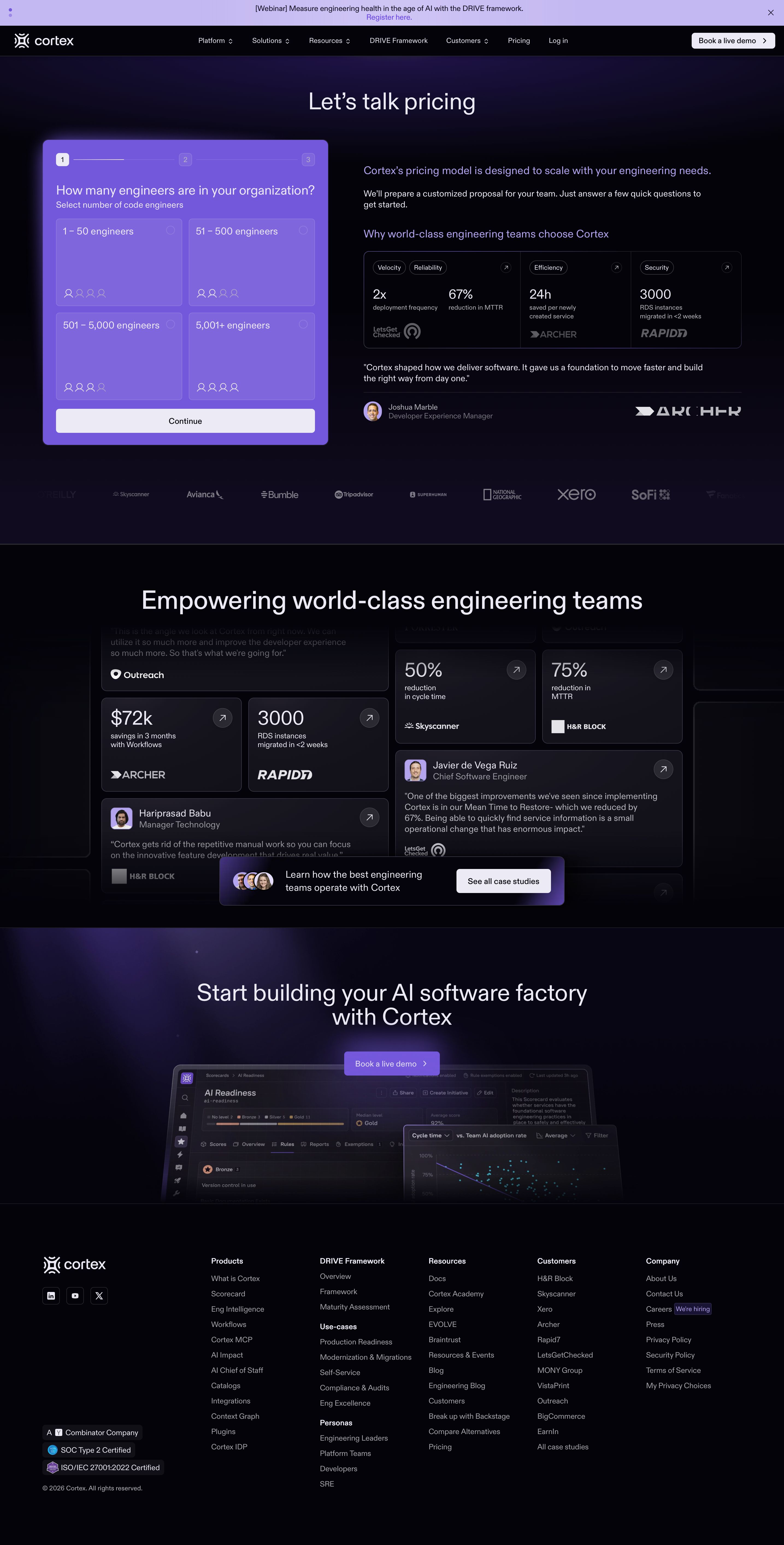 cortex.io - Pricing | Cortex - Desktop - Fri Jul 31 2026 08:22:22 GMT+0000 (Coordinated Universal Time) Screenshot