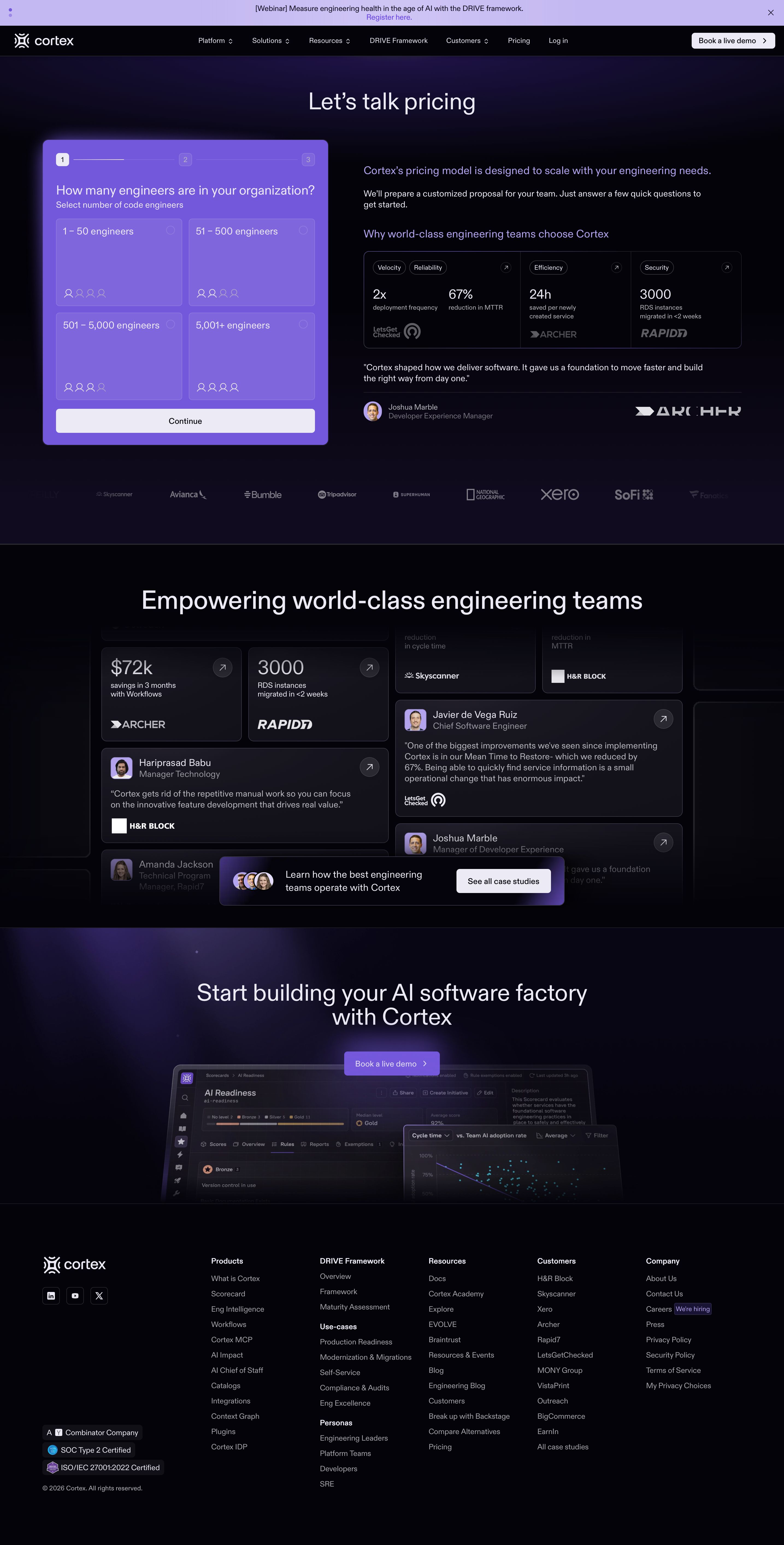 cortex.io - Pricing | Cortex - Desktop Screenshot