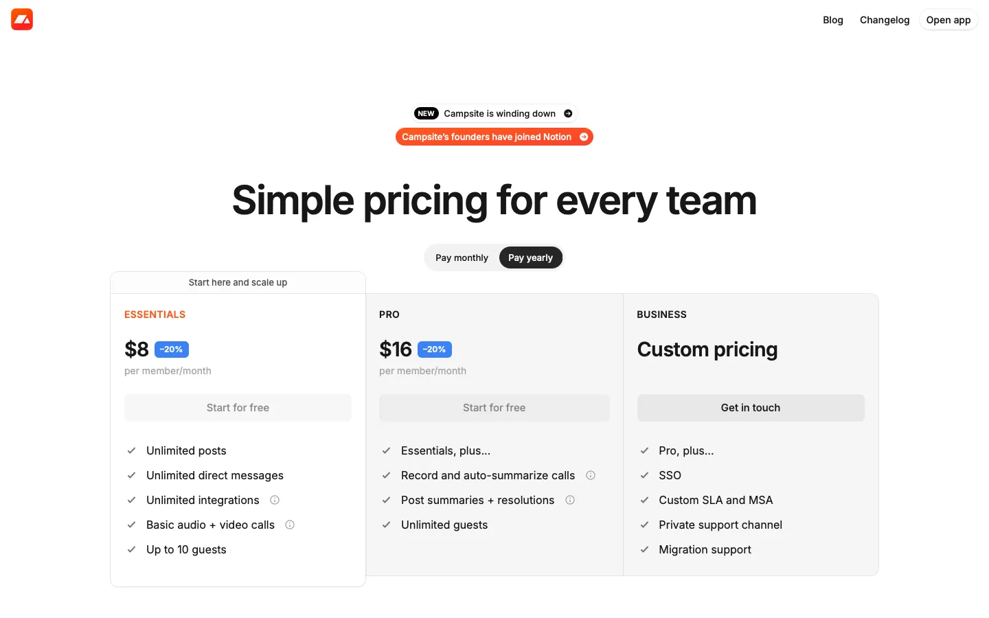 campsite.co - Pricing Screenshot Preview