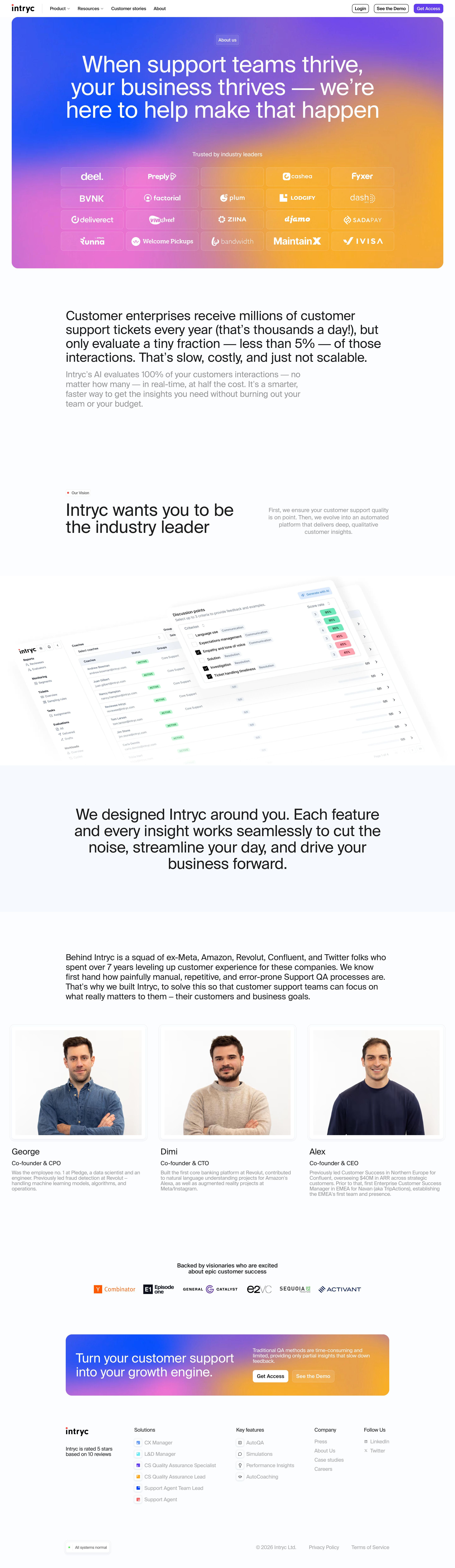 intryc.com - About Intryc | The Team Behind AI-Powered CX Quality Assurance - Desktop - Wed Jul 29 2026 14:35:29 GMT+0000 (Coordinated Universal Time) Screenshot