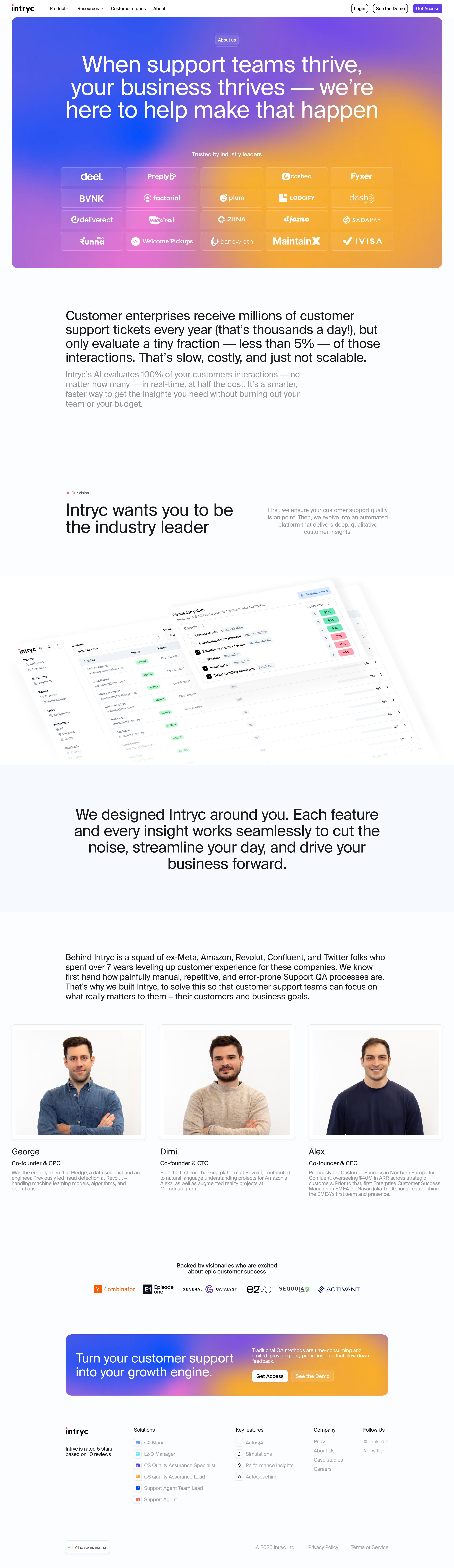 intryc.com - About Intryc | The Team Behind AI-Powered CX Quality Assurance - Desktop - Wed Aug 05 2026 14:35:21 GMT+0000 (Coordinated Universal Time) Screenshot