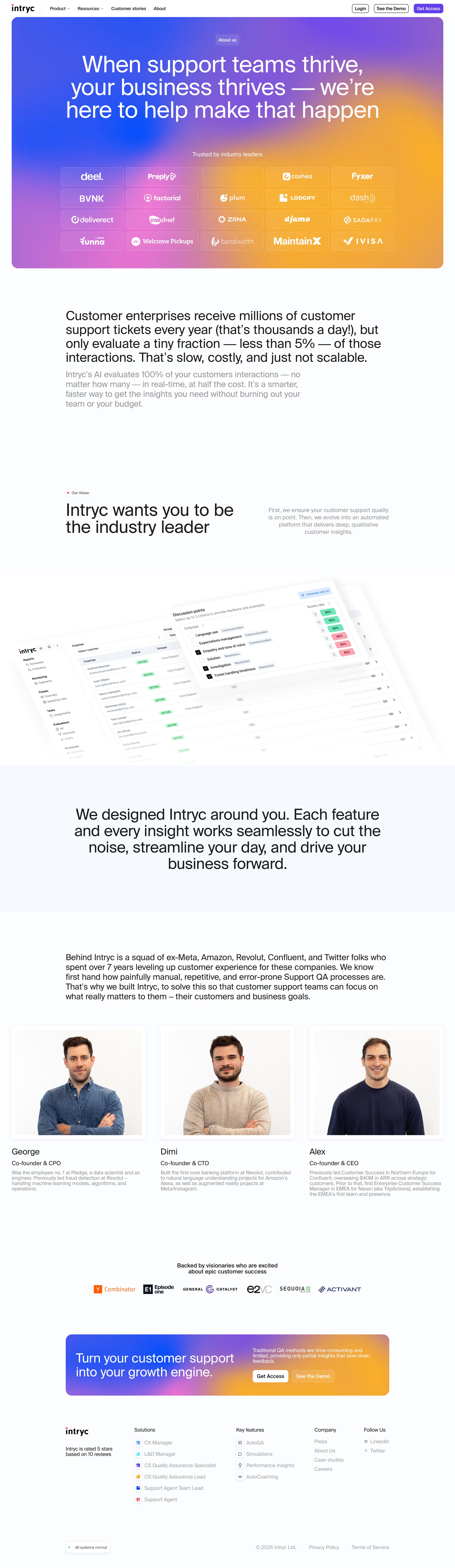 intryc.com - About Intryc | The Team Behind AI-Powered CX Quality Assurance - Desktop Screenshot