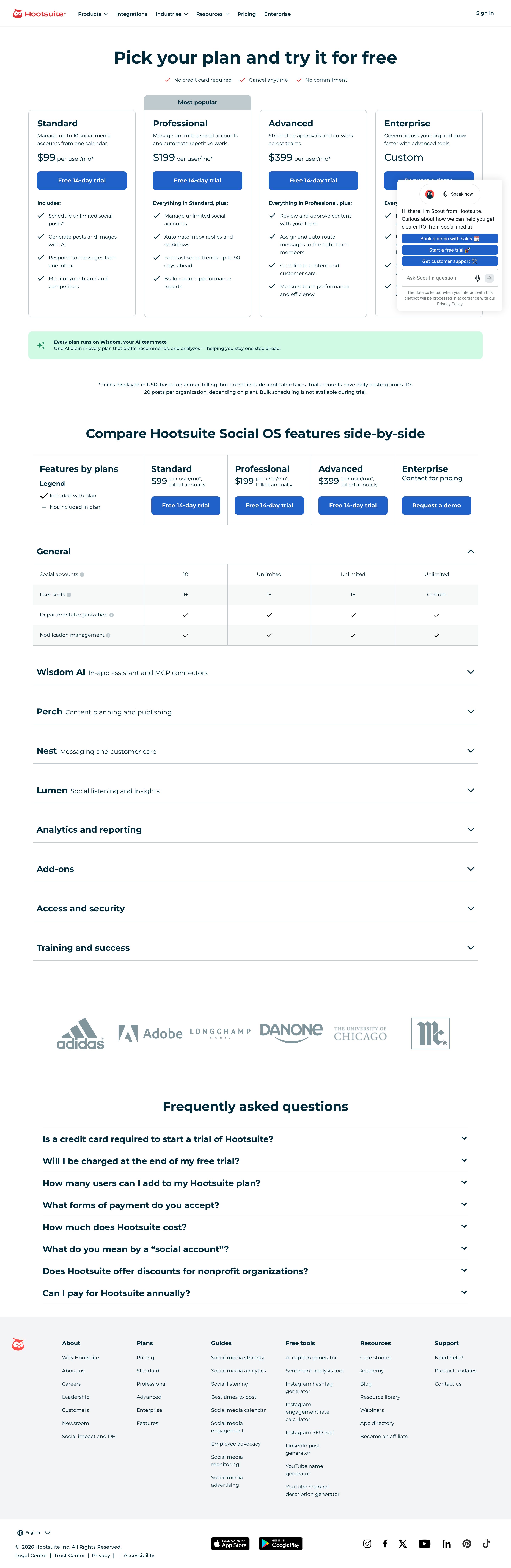 hootsuite.com - Hootsuite Plans, Prices, and Features - Desktop Screenshot