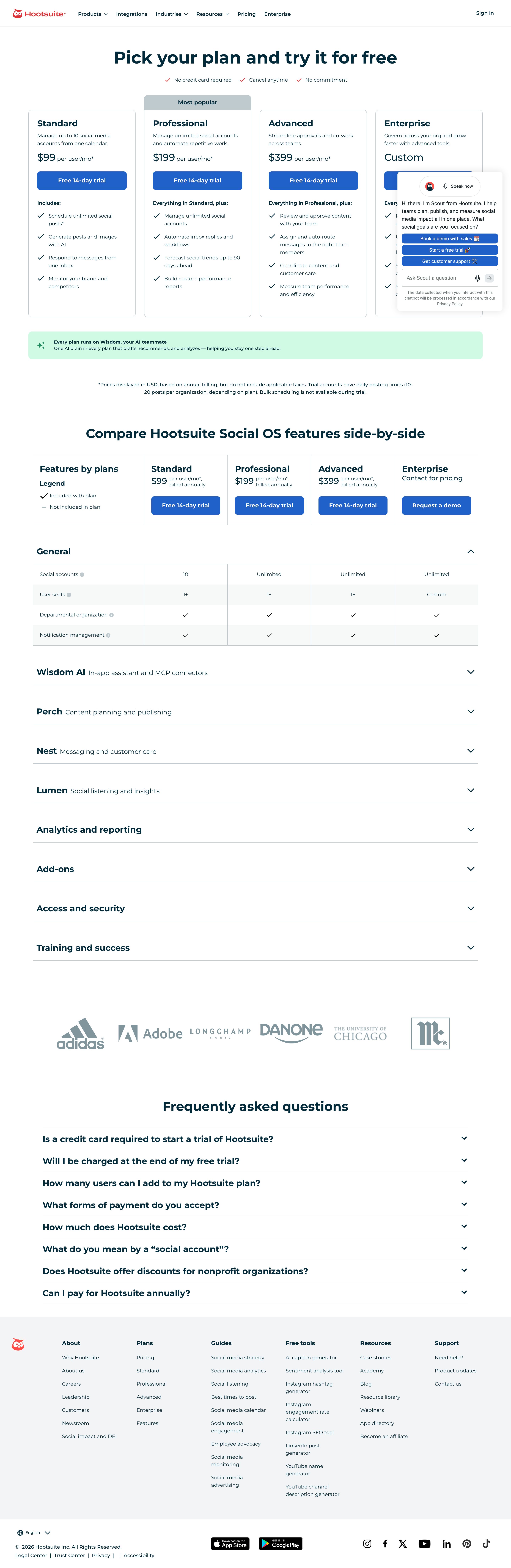 hootsuite.com - Hootsuite Plans, Prices, and Features - Desktop - Fri Jul 31 2026 13:56:22 GMT+0000 (Coordinated Universal Time) Screenshot