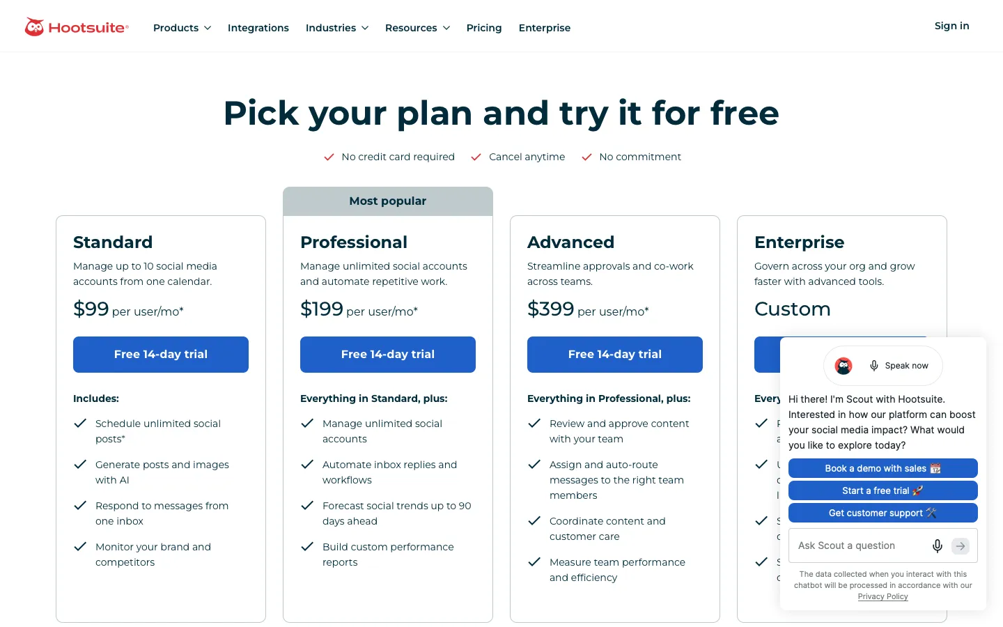 hootsuite.com - Pricing Screenshot Preview