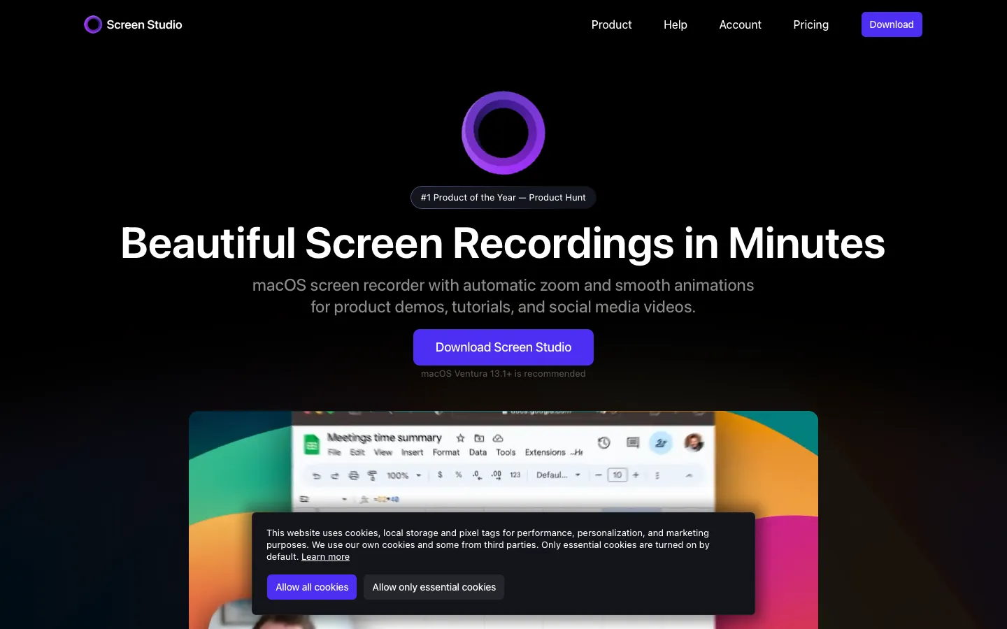 screen.studio - Landing Screenshot Preview