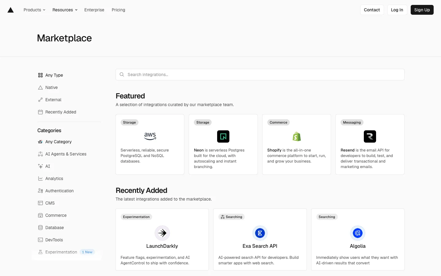 vercel.com - Integrations Screenshot Preview