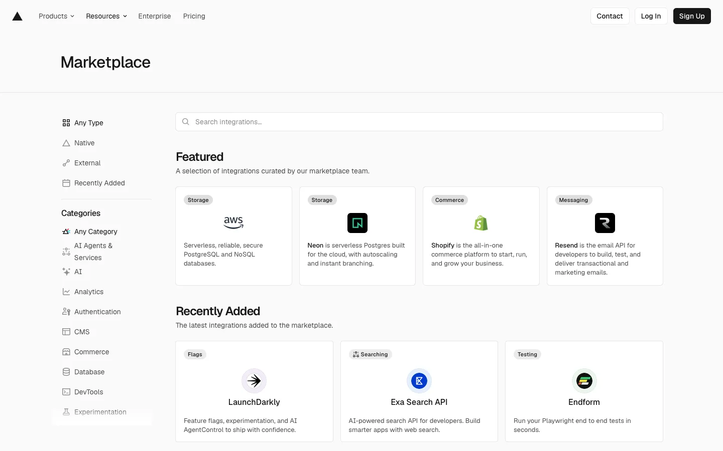 vercel.com - Integrations Screenshot Preview