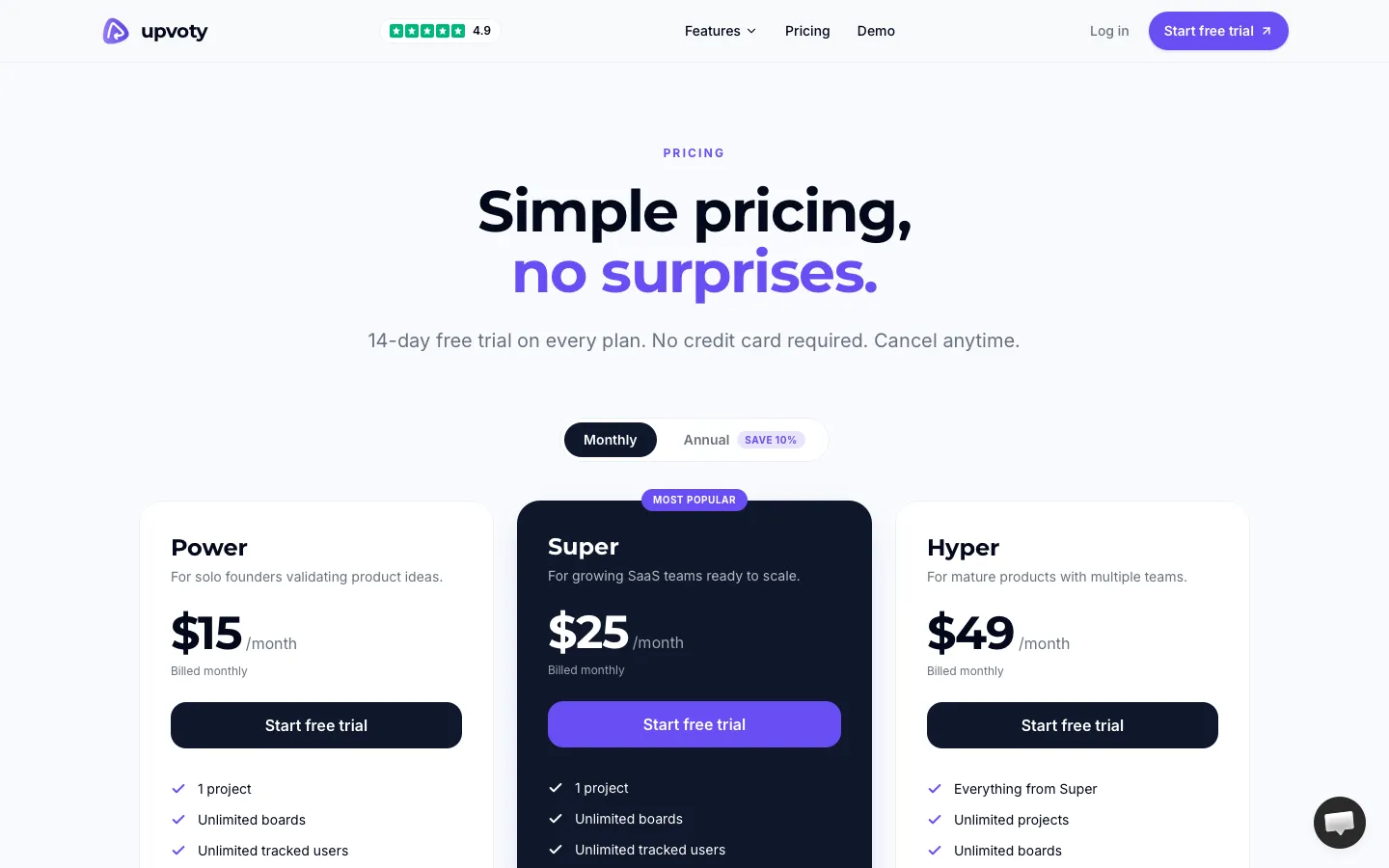 upvoty.com - Pricing Screenshot Preview