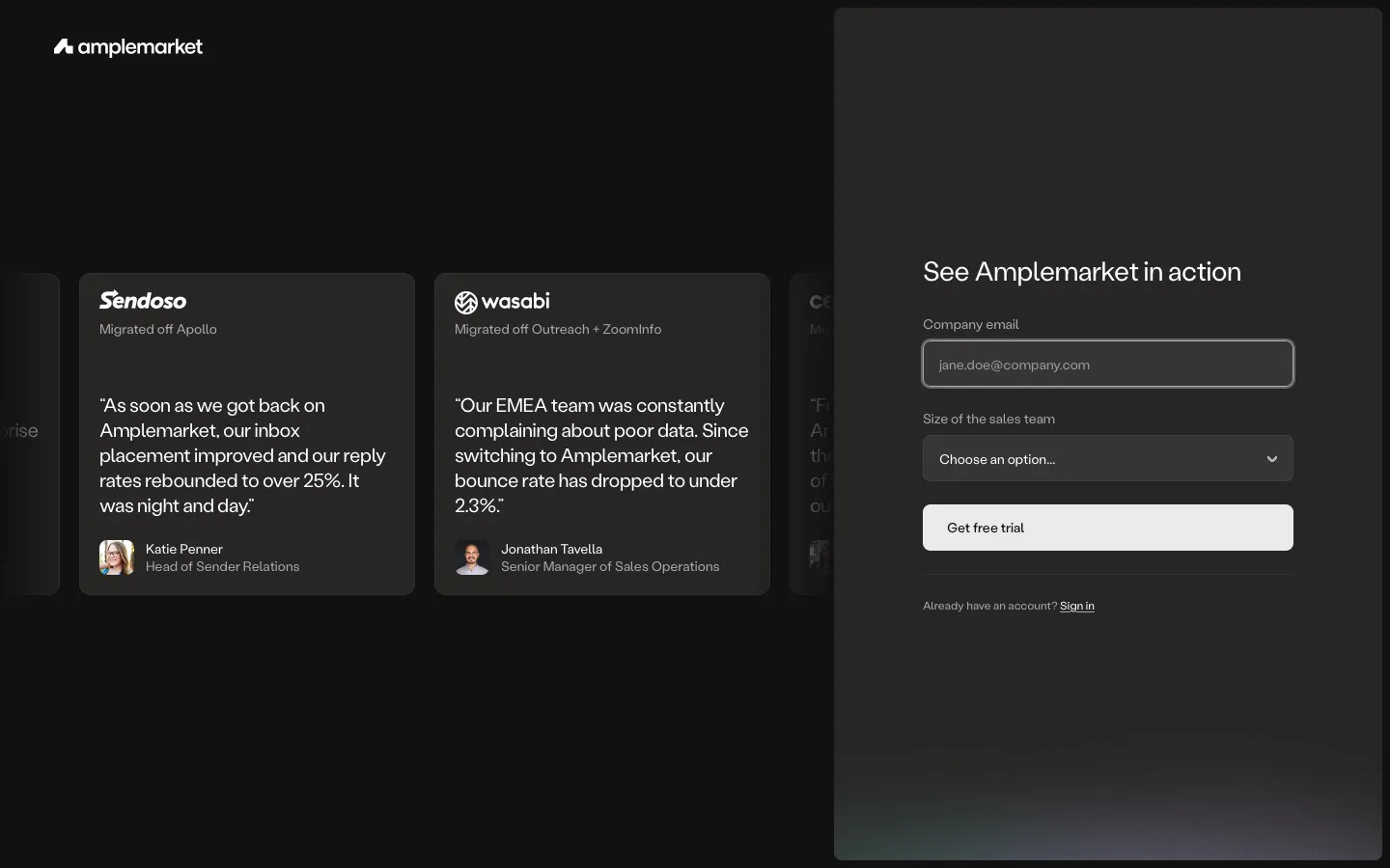 amplemarket.com - Book a demo Screenshot Preview