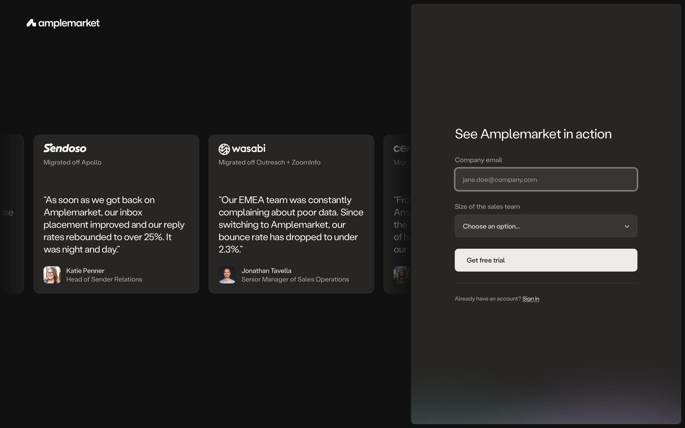 amplemarket.com - Amplemarket: Book a demo - Desktop Screenshot