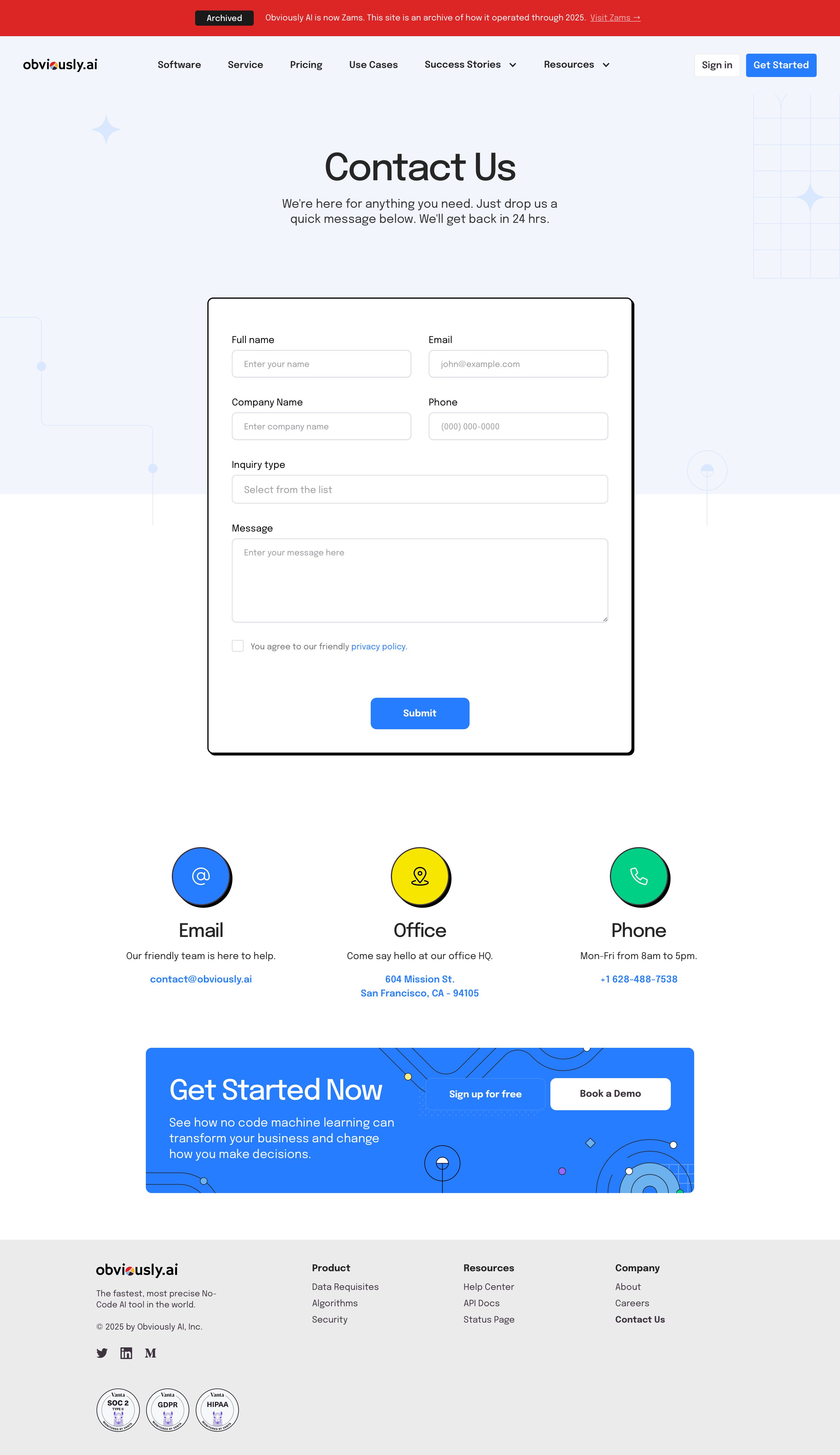 obviously.ai - Contact Us | Obviously AI - Desktop Screenshot