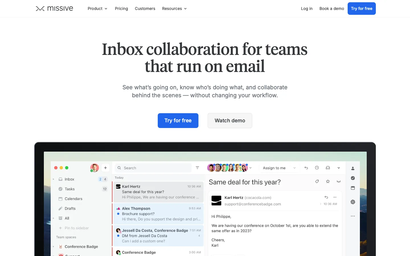 missiveapp.com - Landing Screenshot Preview