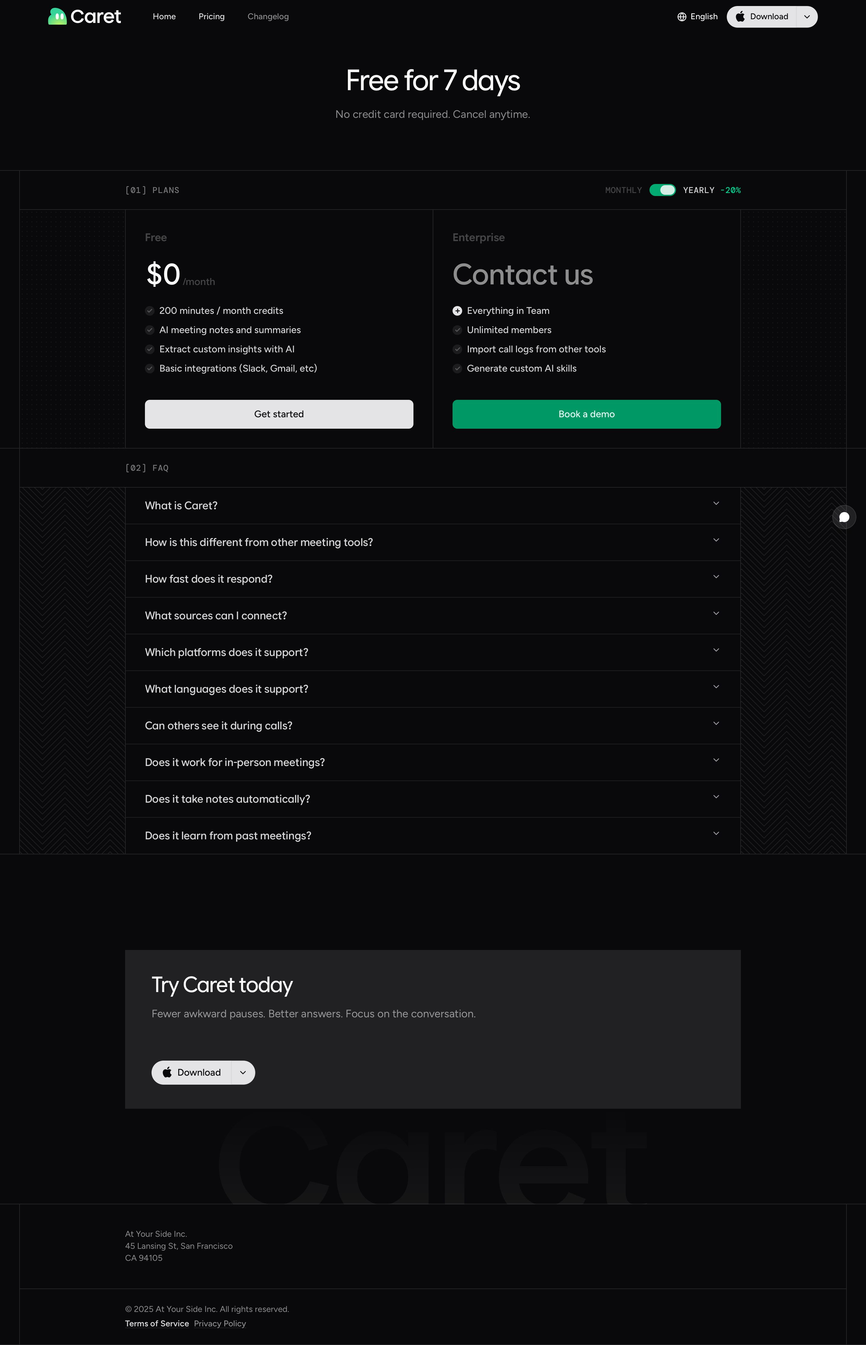 caret.so - Pricing | Caret - Desktop - Tue Aug 04 2026 06:38:23 GMT+0000 (Coordinated Universal Time) Screenshot