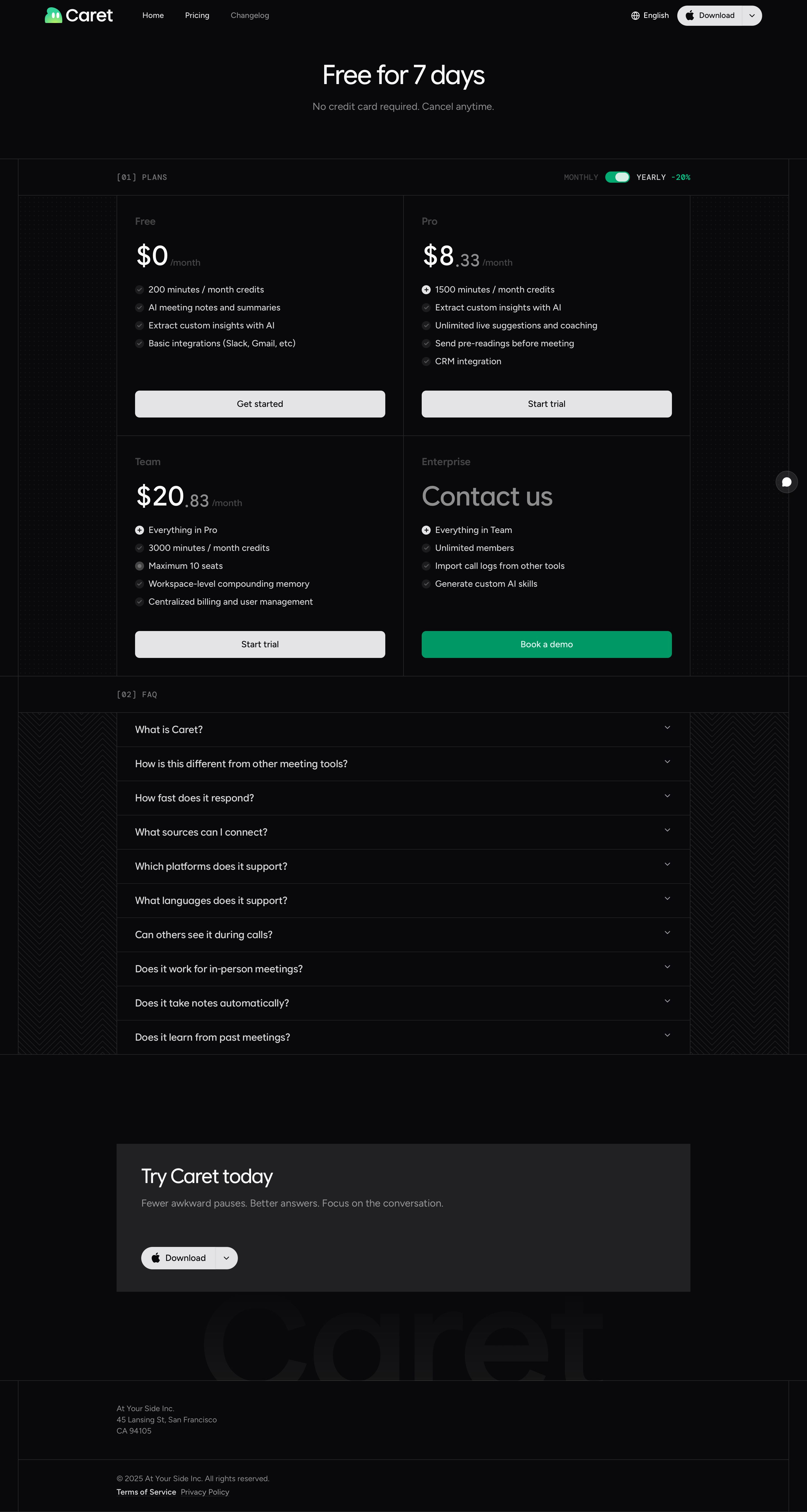 caret.so - Pricing | Caret - Desktop - Tue Jul 28 2026 06:38:59 GMT+0000 (Coordinated Universal Time) Screenshot