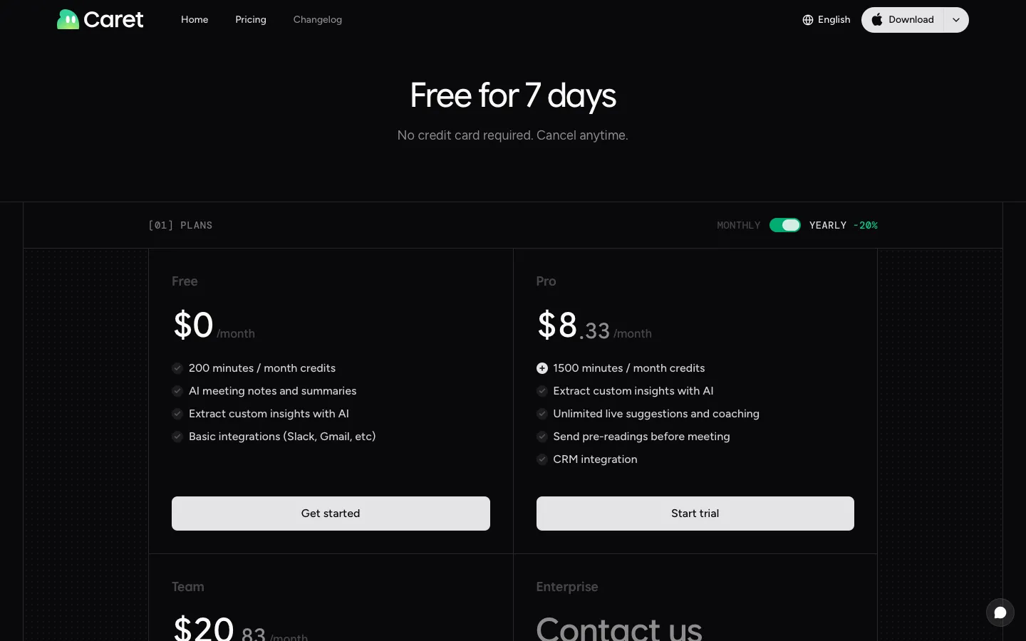 caret.so - Pricing Screenshot Preview