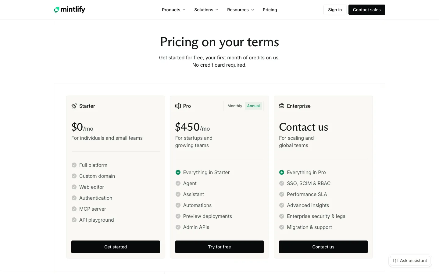 mintlify.com - Pricing Screenshot Preview