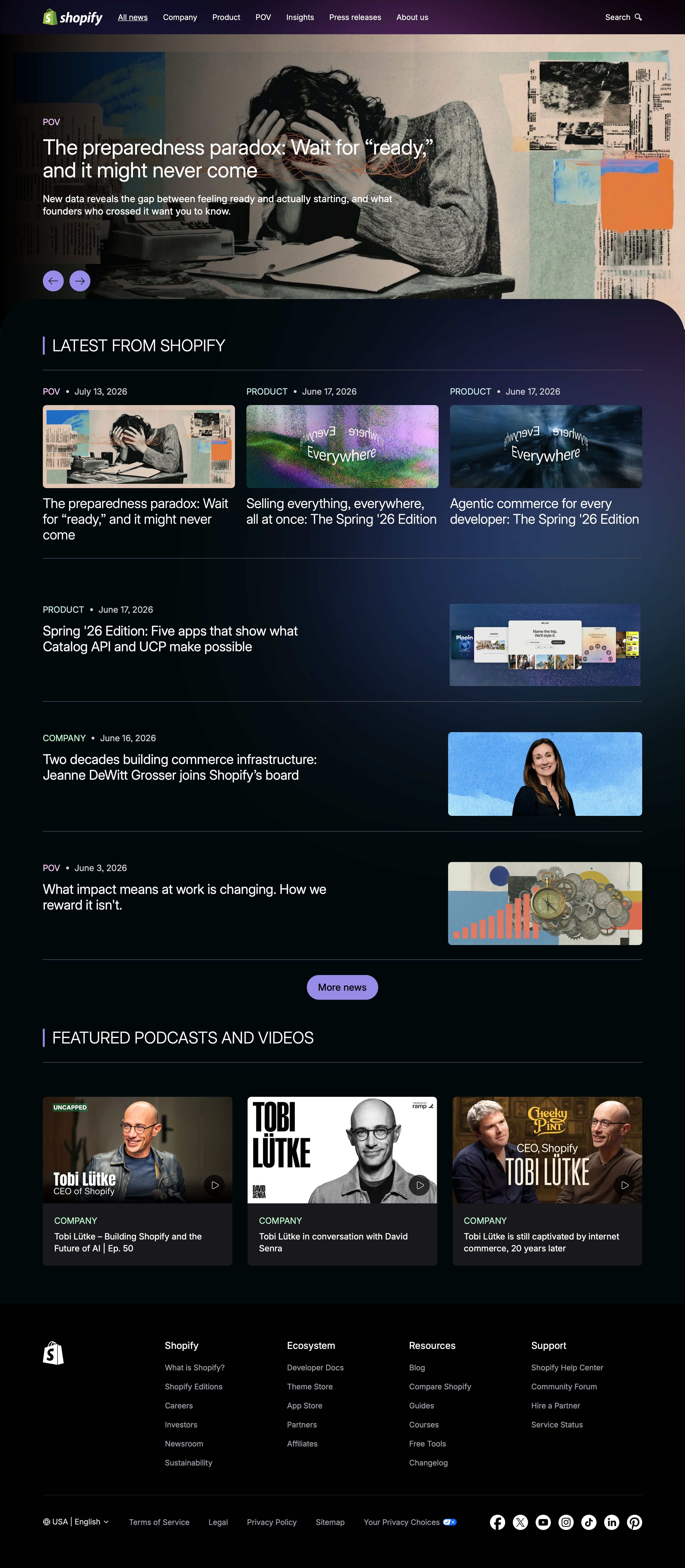 shopify.com - Shopify Newsroom - Desktop Screenshot