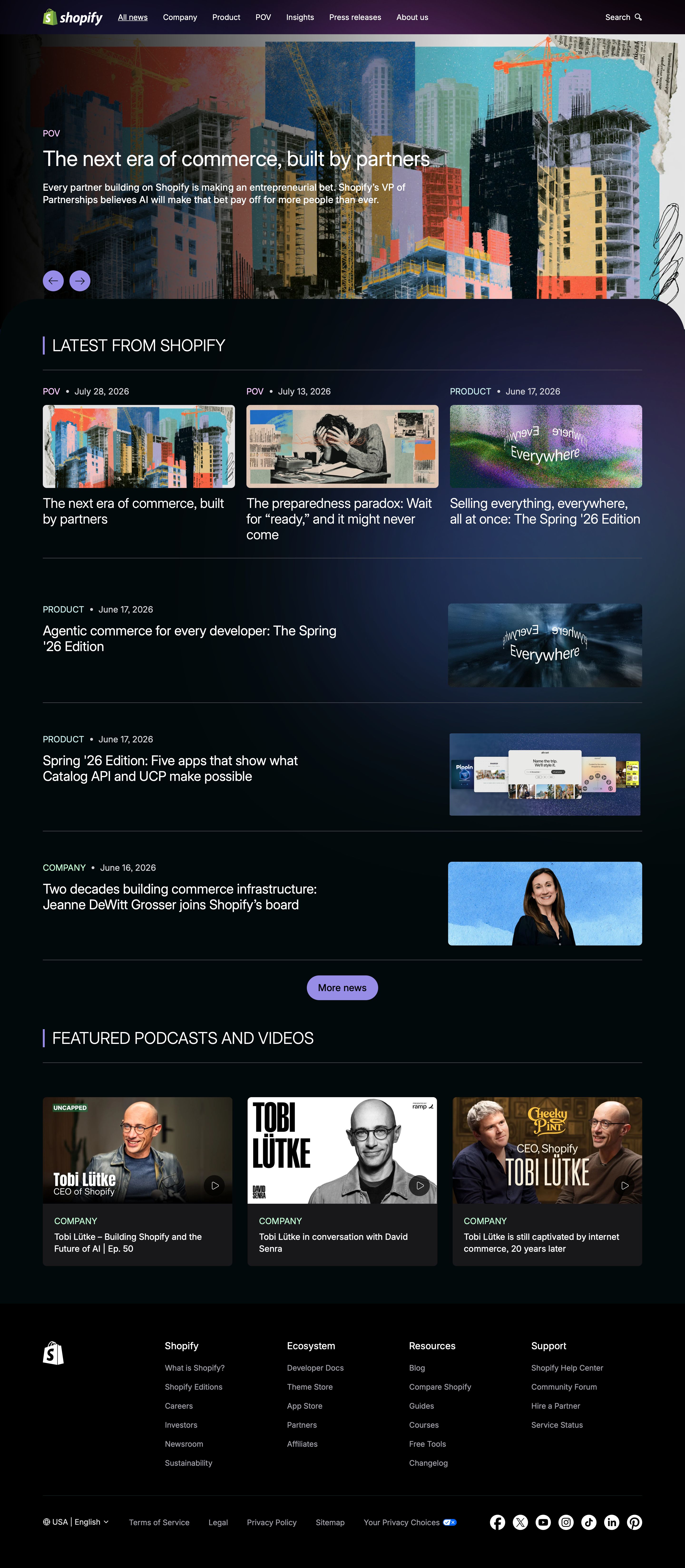 shopify.com - Shopify Newsroom - Desktop - Thu Jul 30 2026 22:14:27 GMT+0000 (Coordinated Universal Time) Screenshot