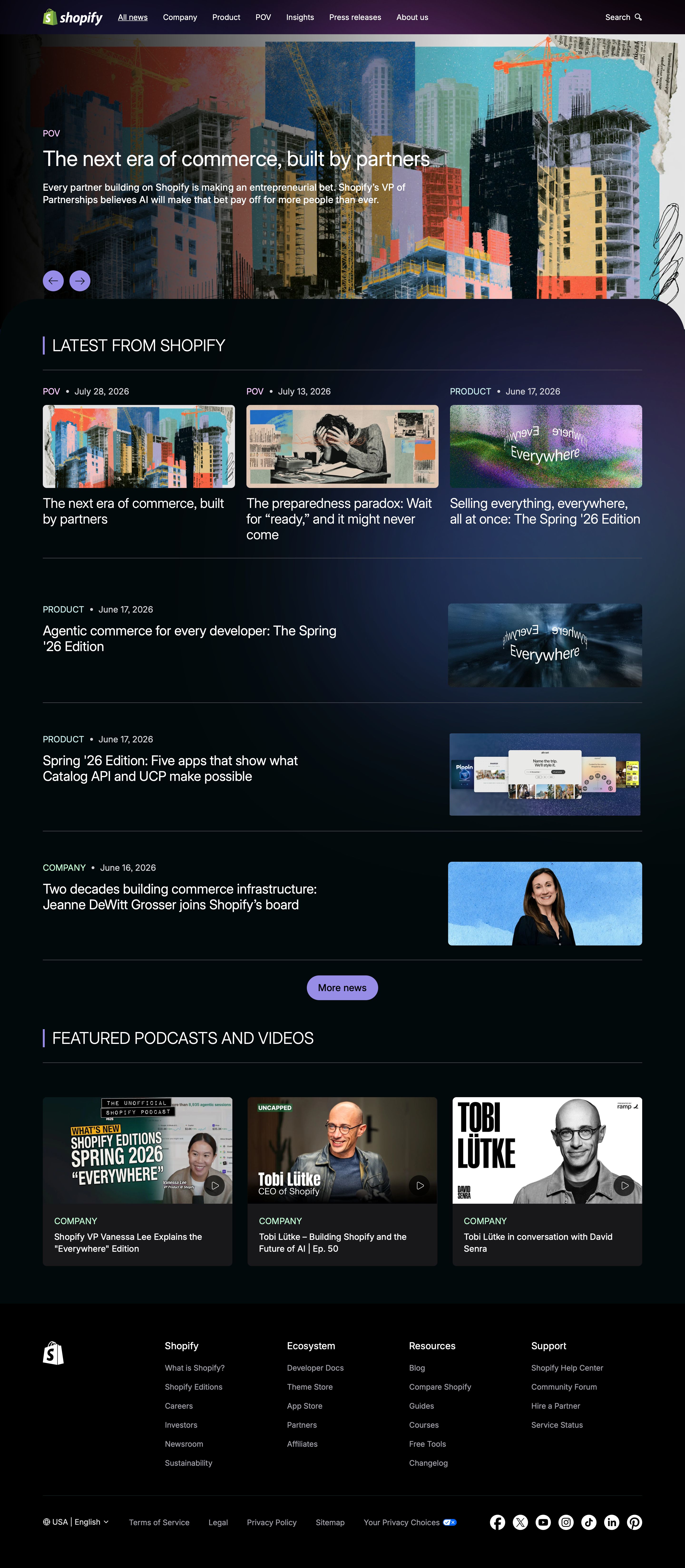 shopify.com - Shopify Newsroom - Desktop - Thu Aug 06 2026 22:14:35 GMT+0000 (Coordinated Universal Time) Screenshot