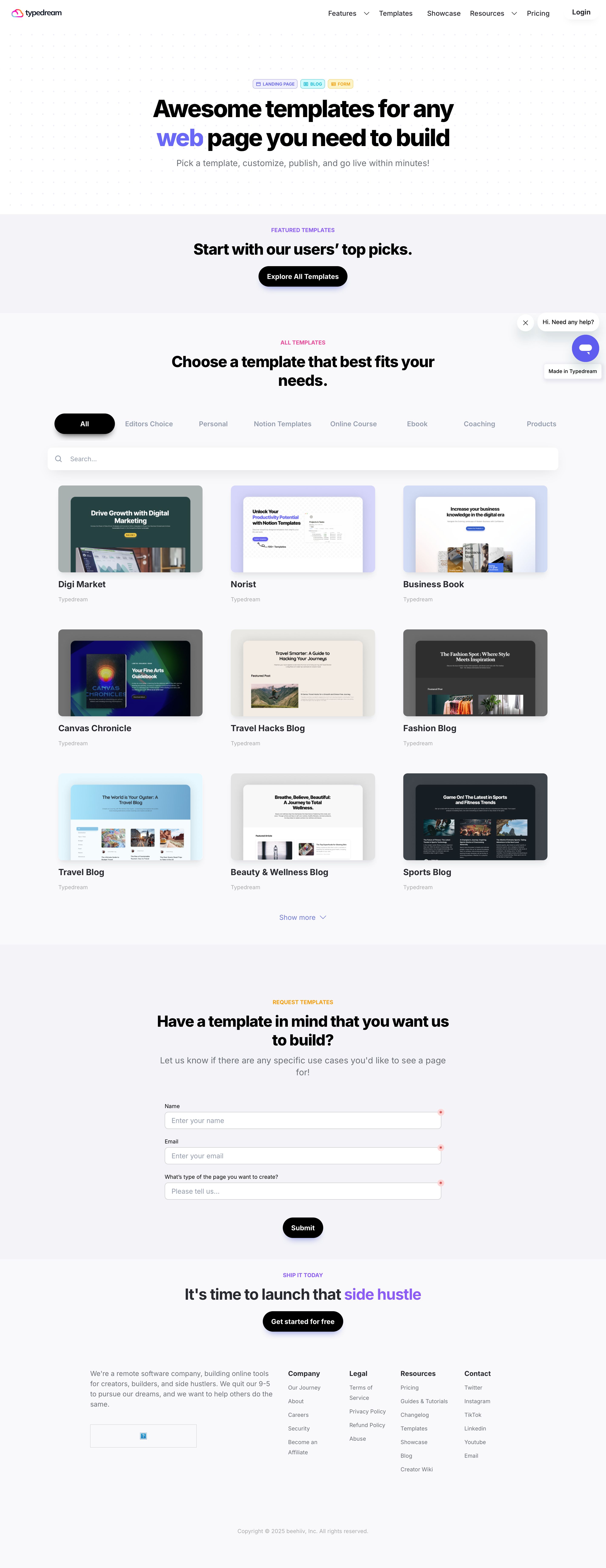 typedream.com - Typedream: Build your Website, Link in Bio, Forms, Blogs, and Sell Digital Products - Desktop - Tue Jul 28 2026 19:22:52 GMT+0000 (Coordinated Universal Time) Screenshot