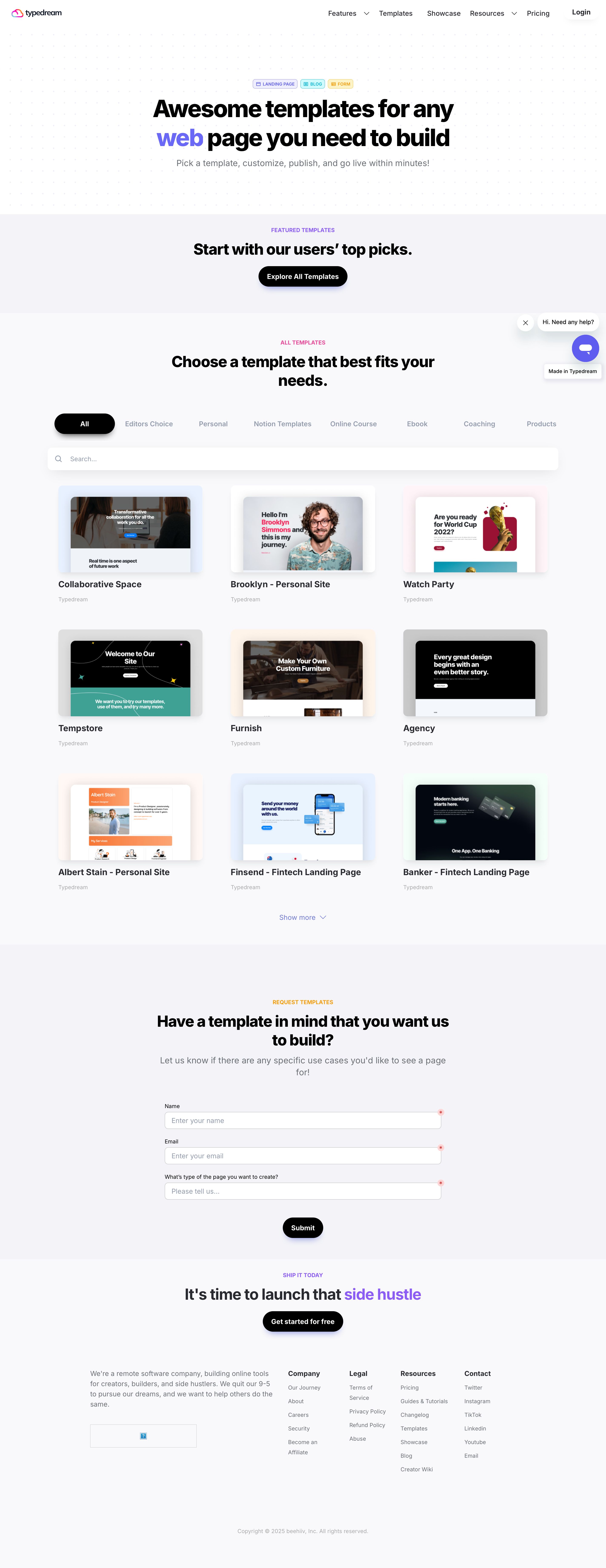 typedream.com - Typedream: Build your Website, Link in Bio, Forms, Blogs, and Sell Digital Products - Desktop Screenshot
