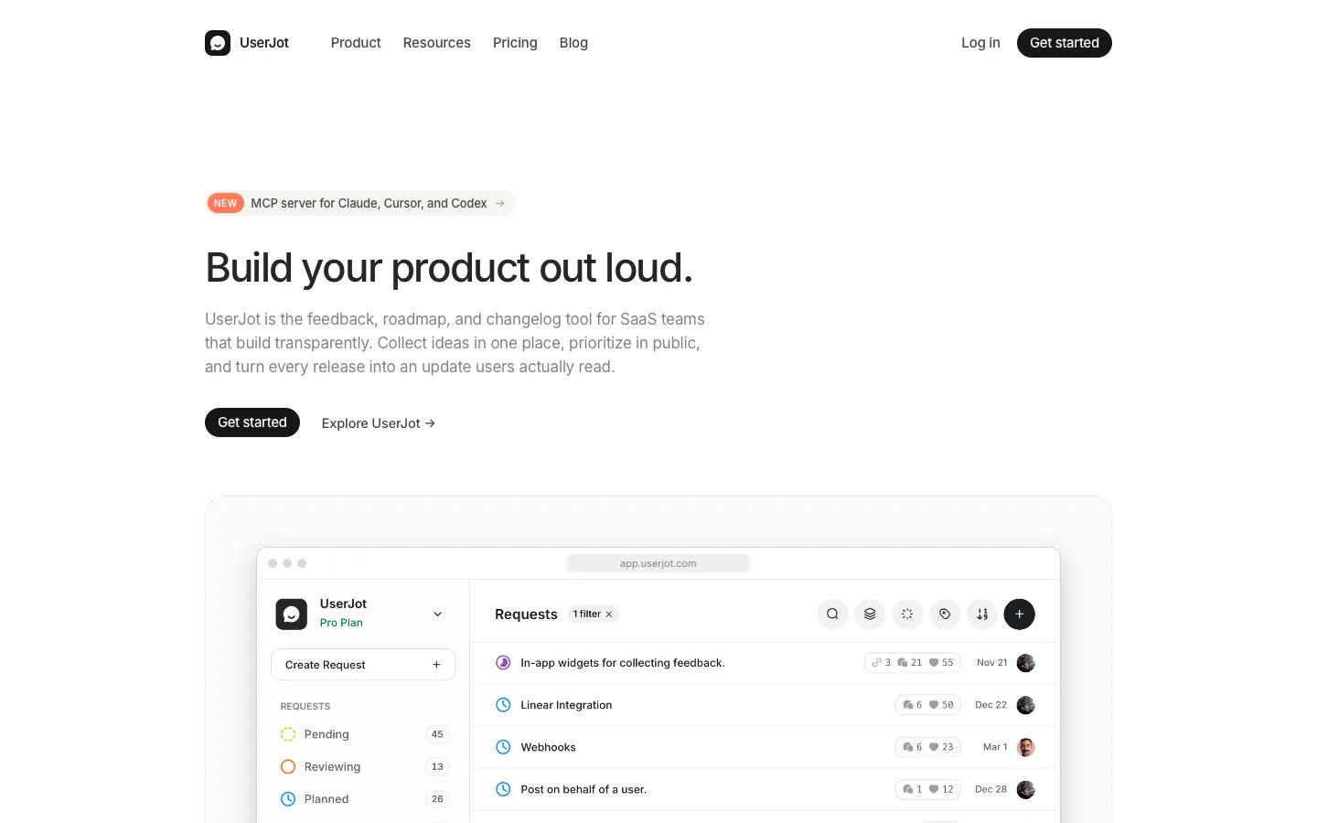 userjot.com - Landing Screenshot Preview