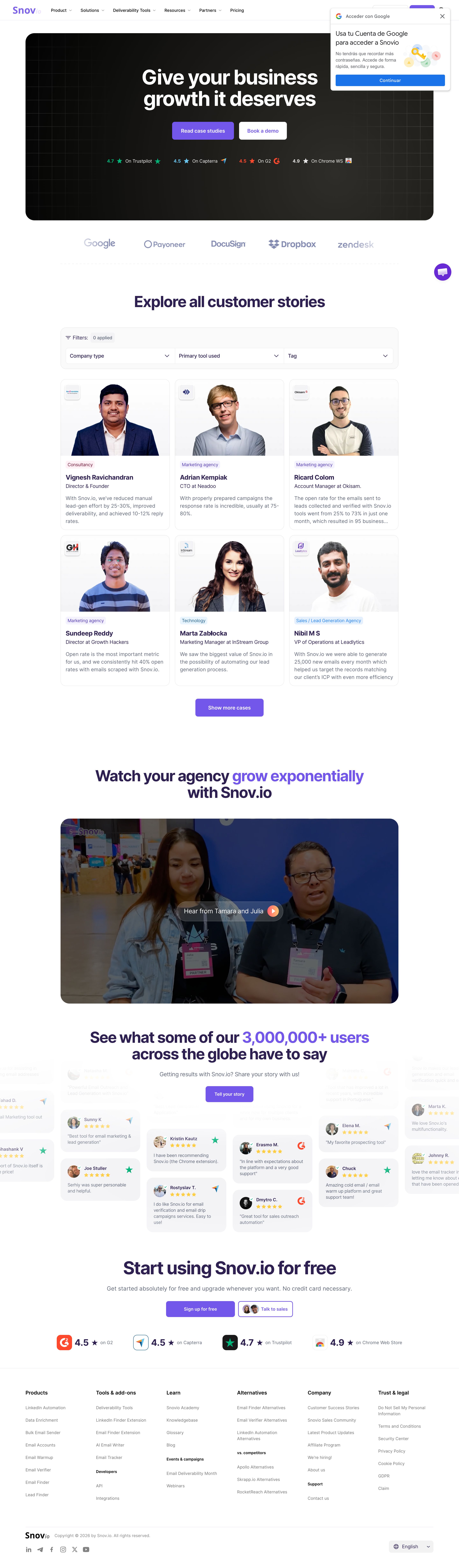 snov.io - Testimonials - Snov.io Customer Case Studies - Desktop - Sat Aug 01 2026 16:26:46 GMT+0000 (Coordinated Universal Time) Screenshot