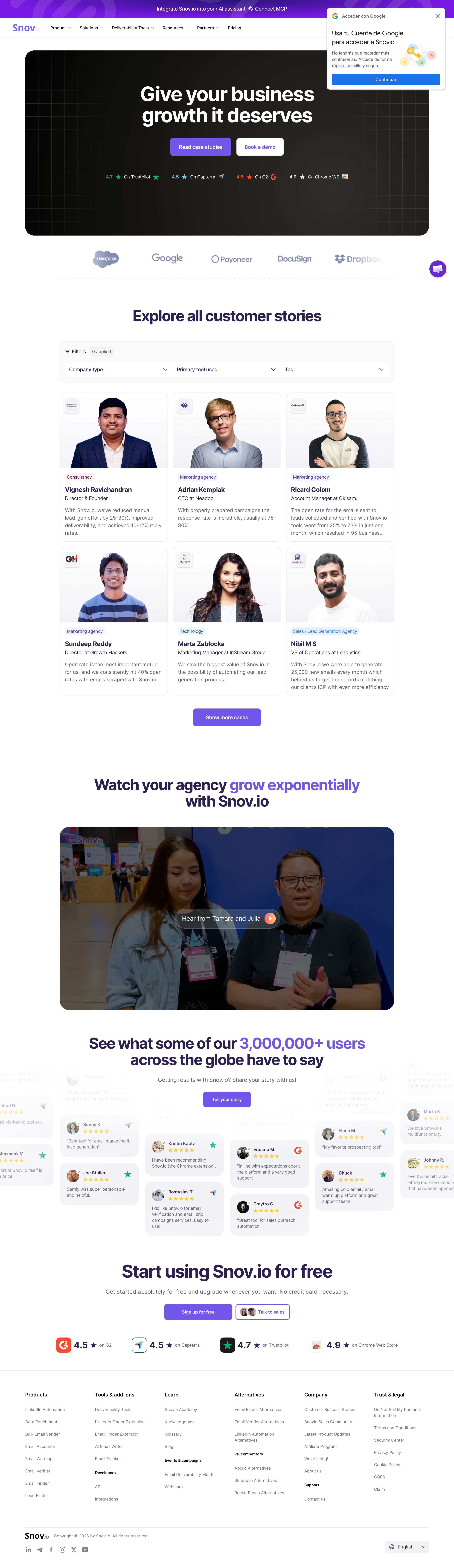 snov.io - Testimonials - Snov.io Customer Case Studies - Desktop Screenshot