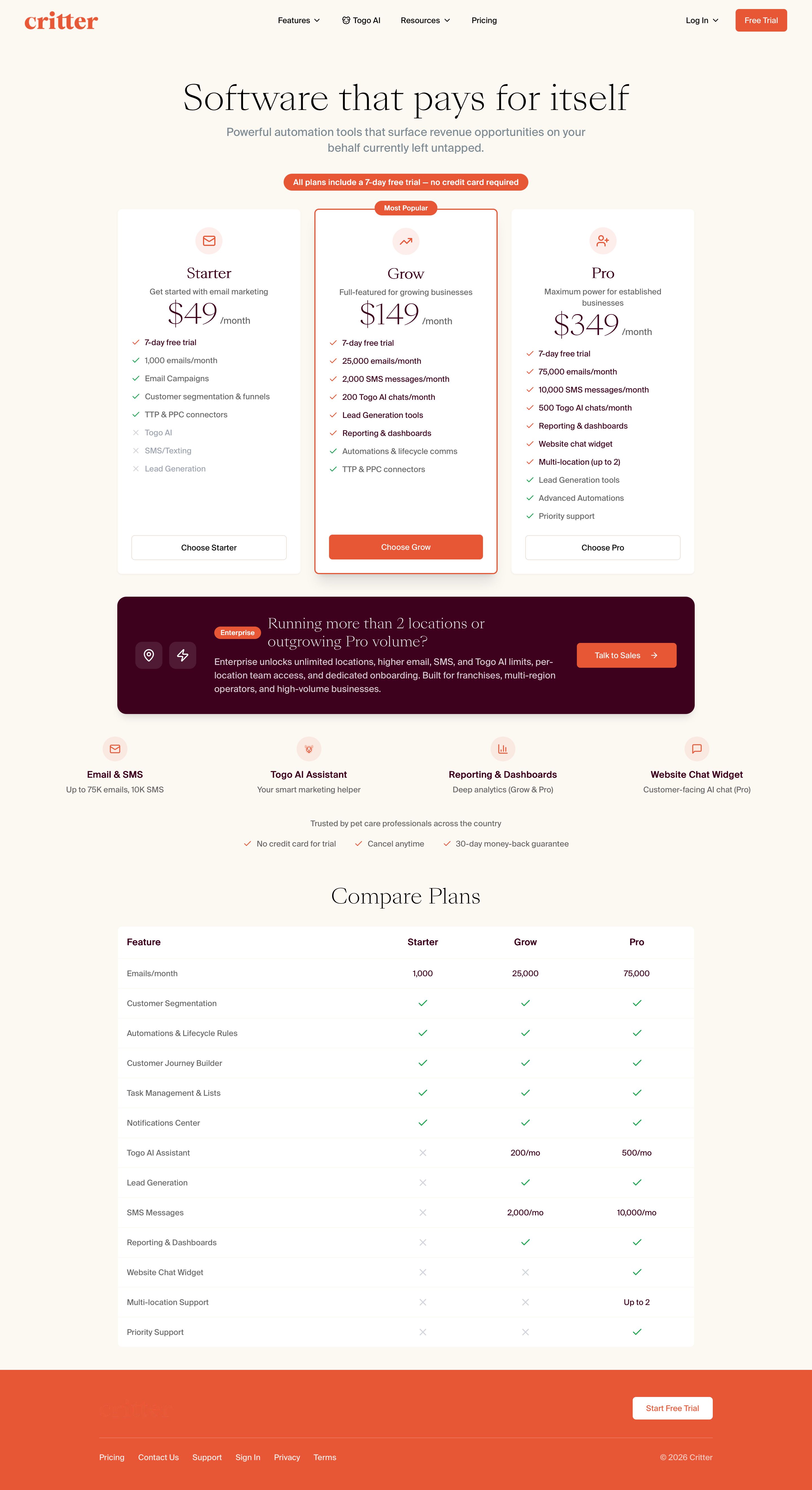 critter.pet - Pricing - Plans for Every Stage of Growth | Critter - Desktop - Wed Jul 29 2026 08:33:23 GMT+0000 (Coordinated Universal Time) Screenshot