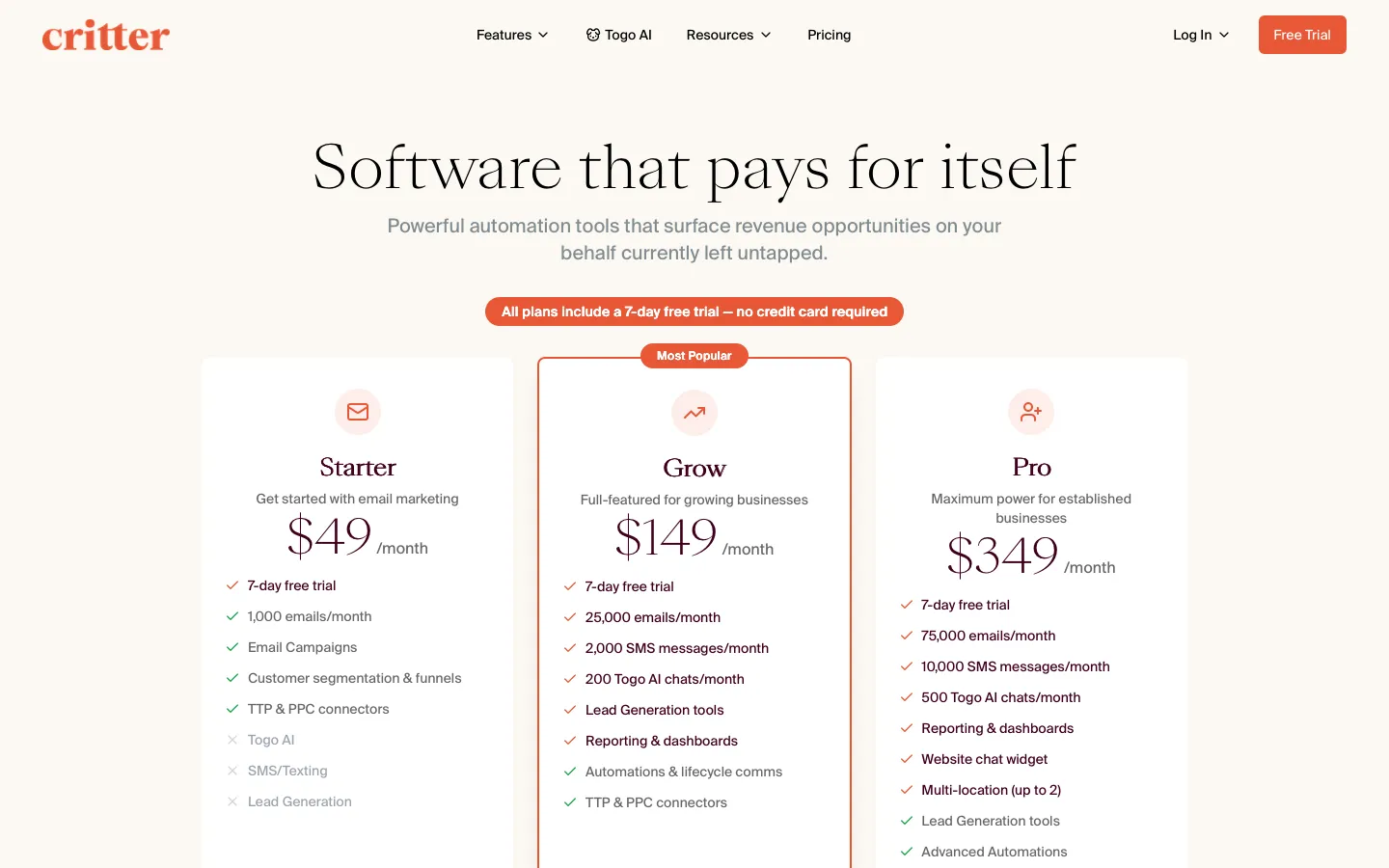 critter.pet - Pricing Screenshot Preview