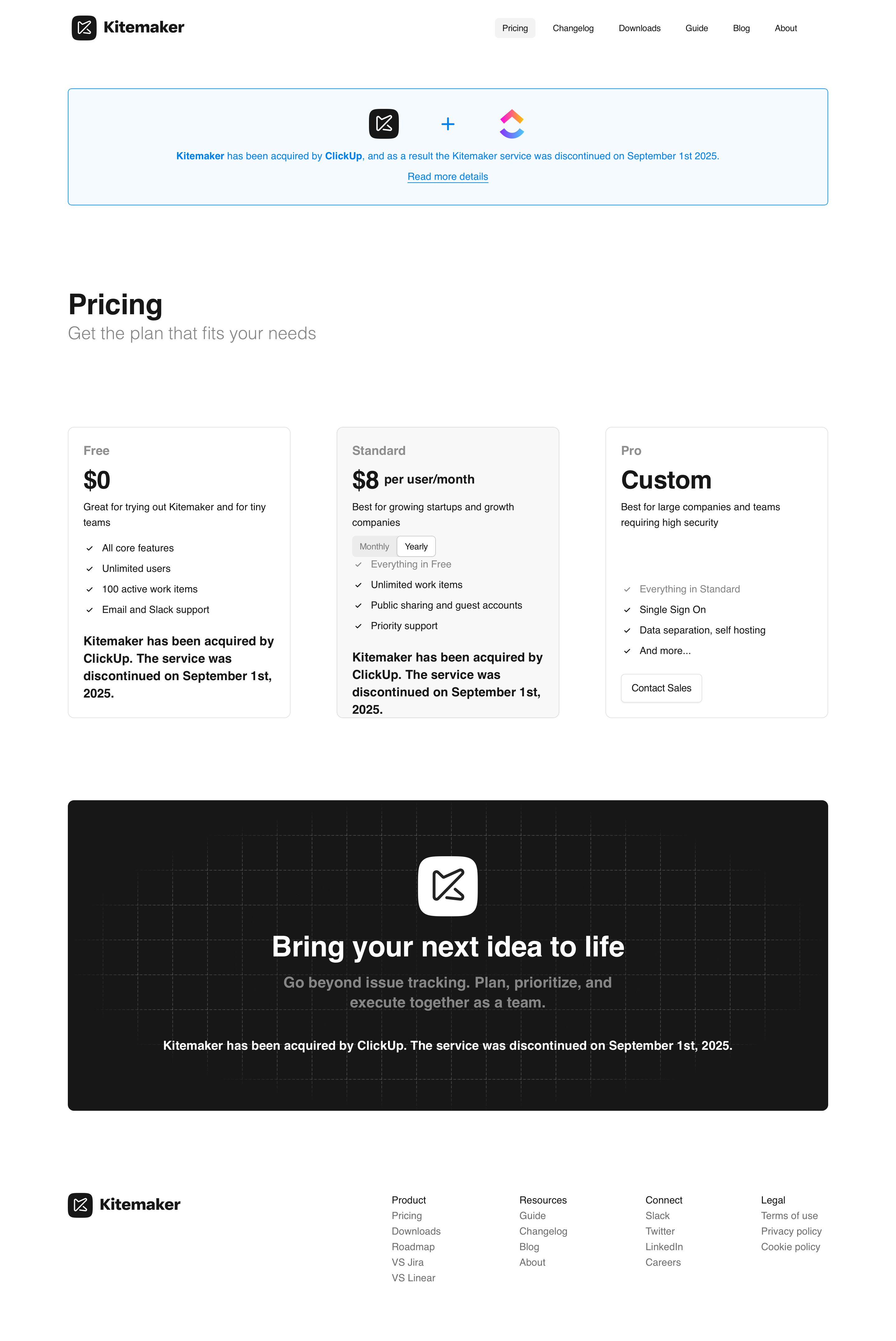 kitemaker.co - Kitemaker - Pricing - Desktop - Mon Jul 27 2026 15:17:49 GMT+0000 (Coordinated Universal Time) Screenshot