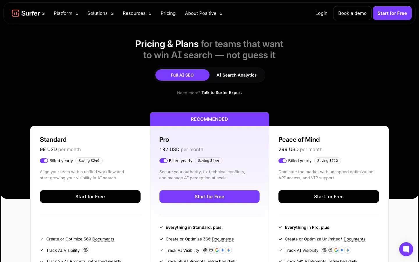 surferseo.com - Pricing Screenshot Preview