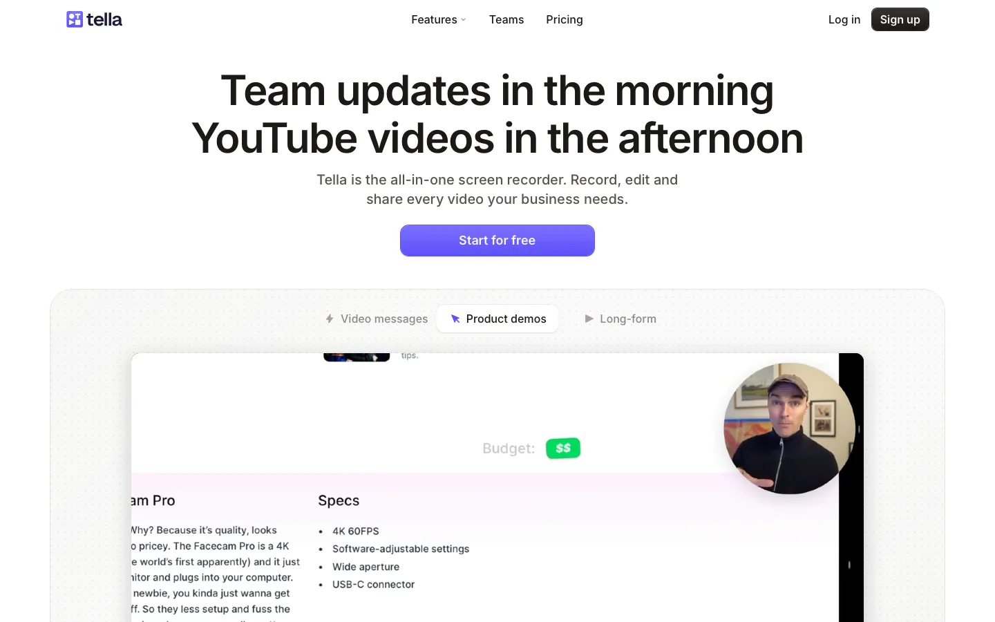 tella.tv - Landing Screenshot Preview