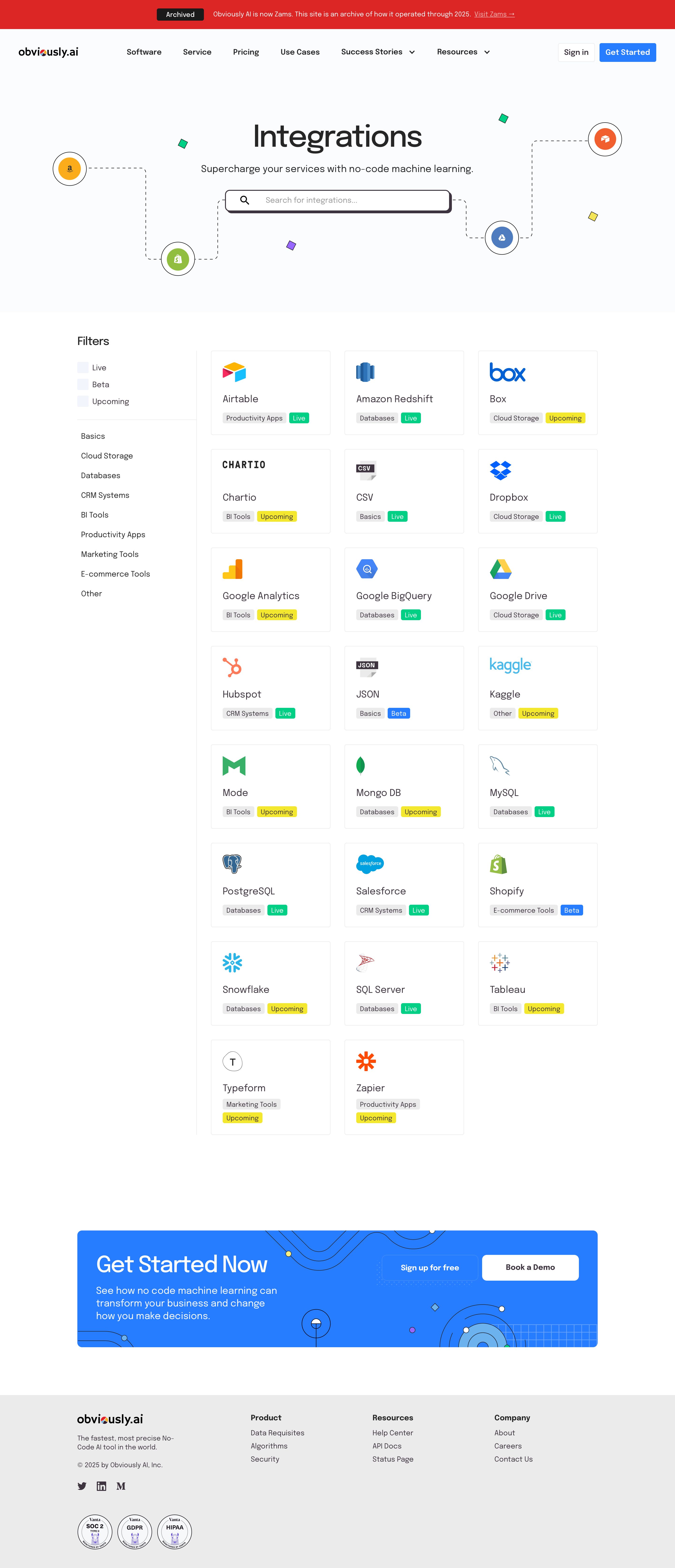 obviously.ai - Integrations | Obviously AI - Desktop - Sun Aug 02 2026 22:05:23 GMT+0000 (Coordinated Universal Time) Screenshot