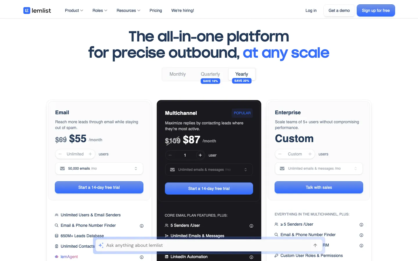 lemlist.com - Pricing Screenshot Preview