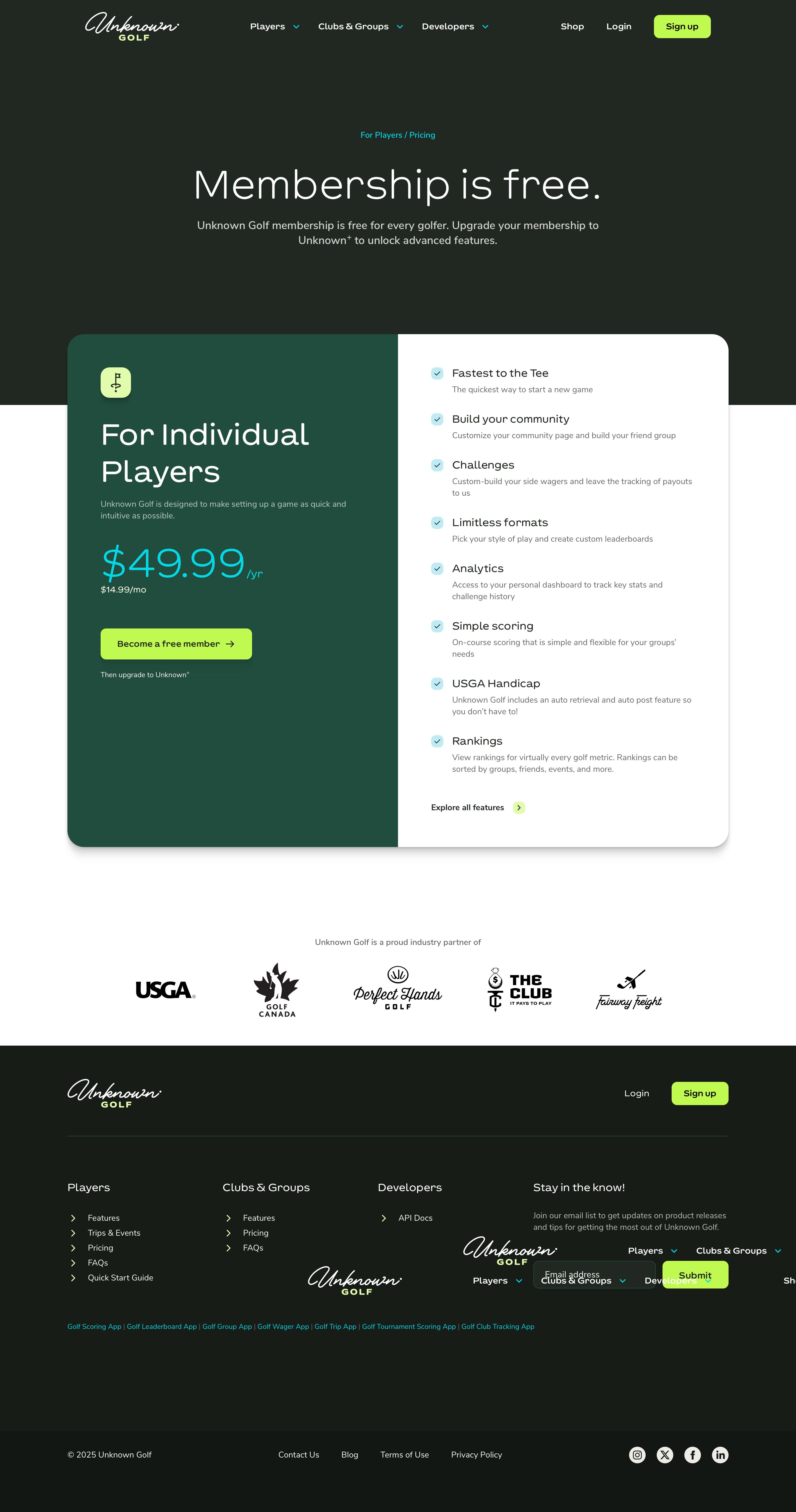 unknowngolf.com - Unknown Golf | Players Pricing | Golf Betting App - Desktop Screenshot
