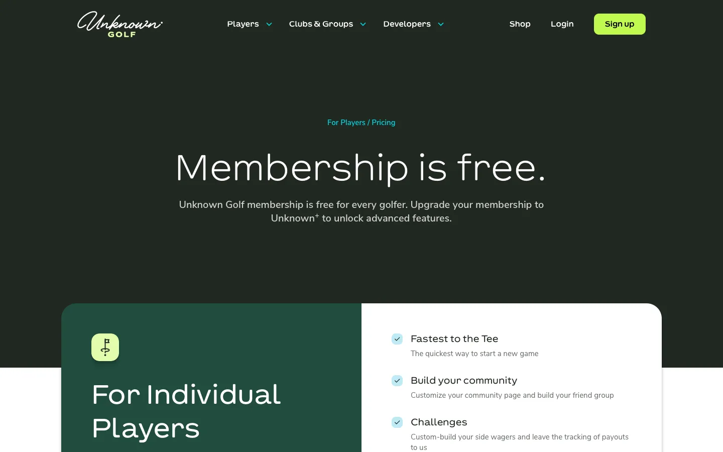 unknowngolf.com - Pricing Screenshot Preview