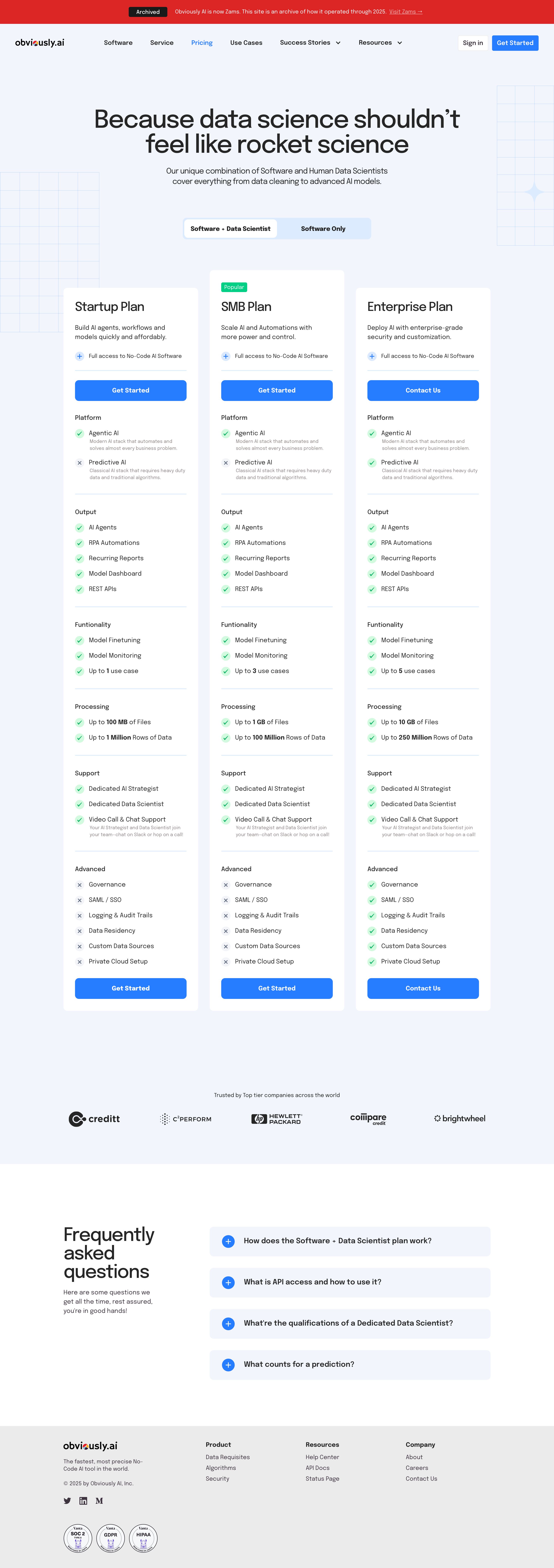 obviously.ai - Pricing | Obviously AI - Desktop - Mon Aug 03 2026 22:25:24 GMT+0000 (Coordinated Universal Time) Screenshot