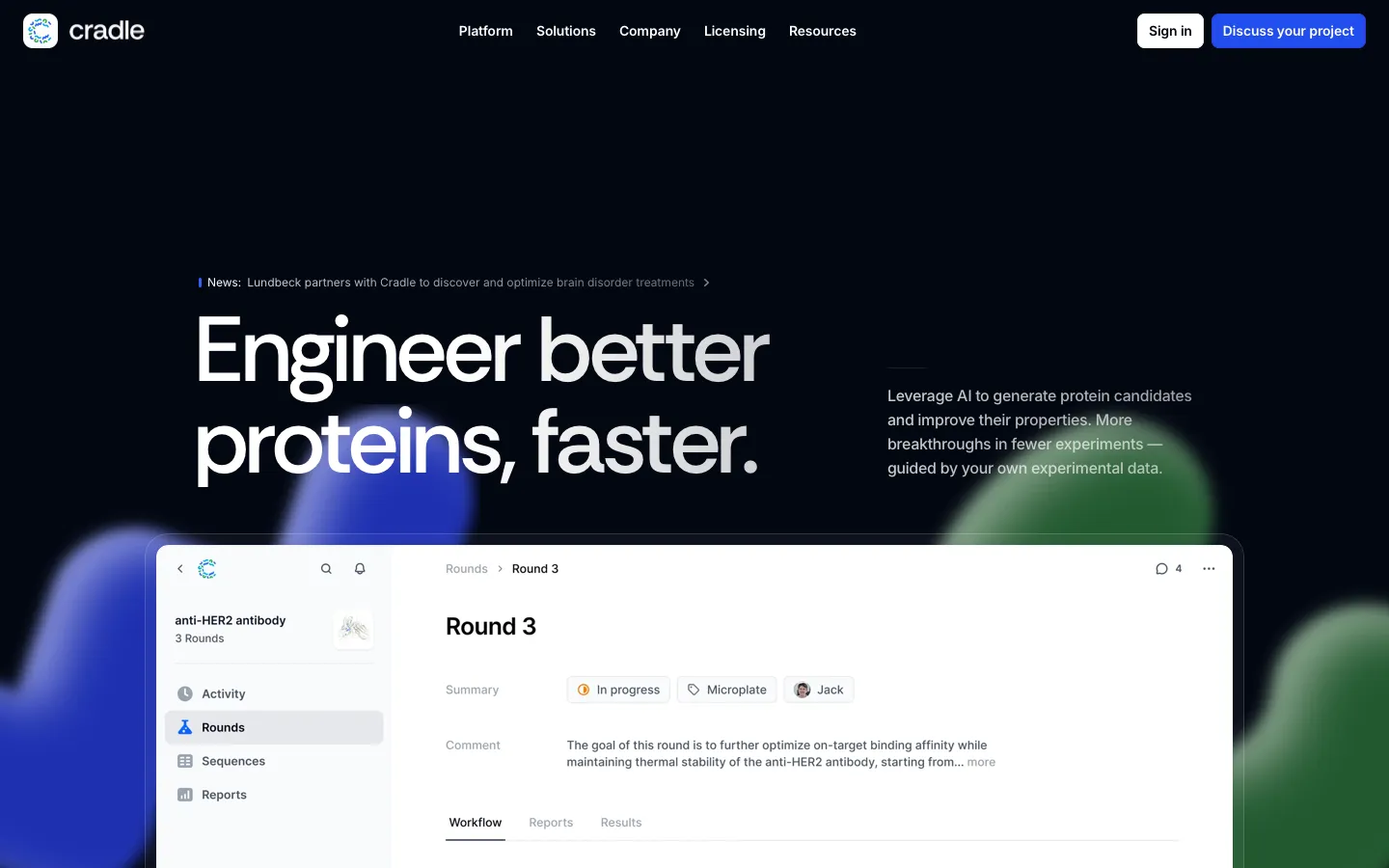 cradle.bio - Landing Screenshot Preview
