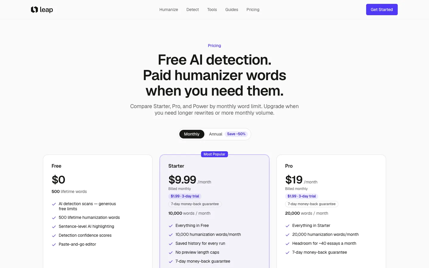 tryleap.ai - Pricing Screenshot Preview