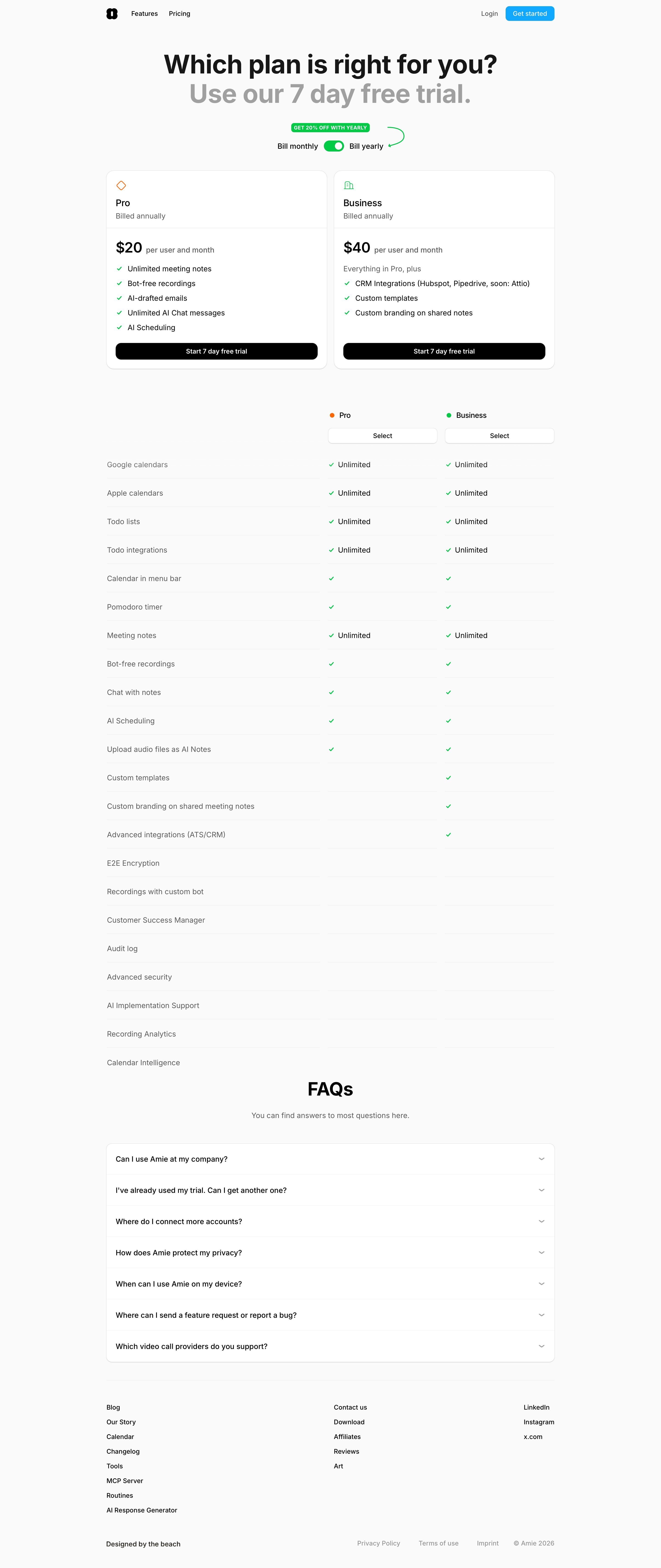 amie.so - Amie - Pricing - Desktop Screenshot