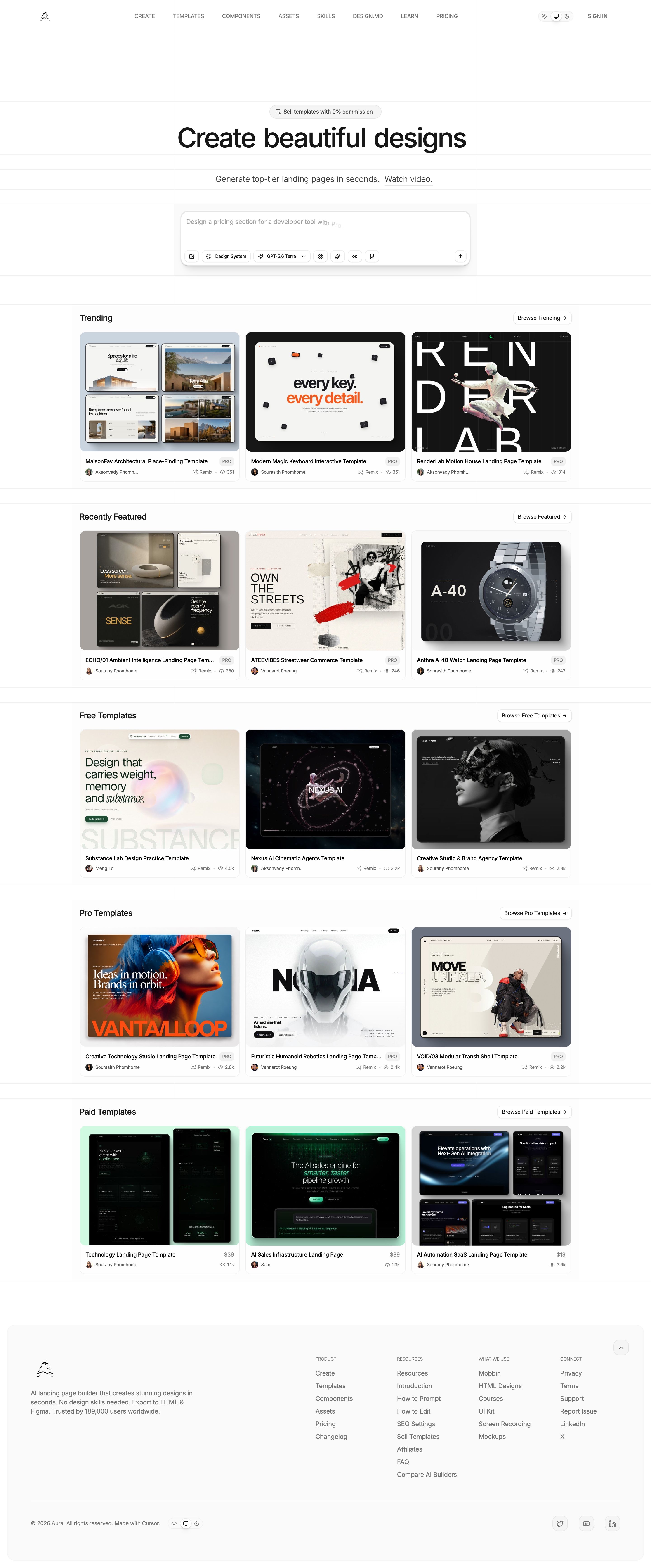 aurachat.io - Create Beautiful Landing Pages with AI | Aura - Desktop - Wed Aug 05 2026 04:14:25 GMT+0000 (Coordinated Universal Time) Screenshot