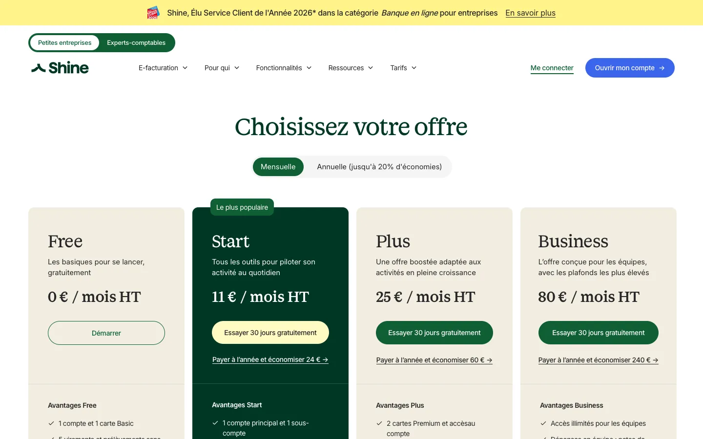 shine.fr - Pricing Screenshot Preview