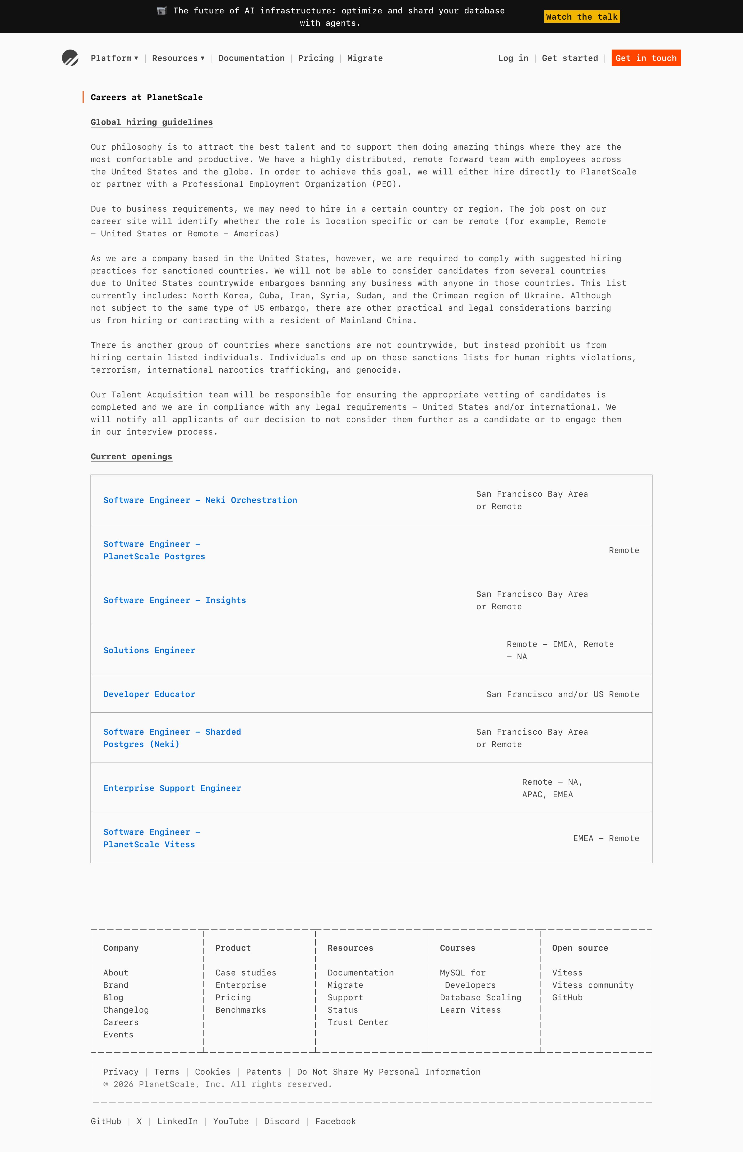 planetscale.com - Careers — PlanetScale - Desktop Screenshot