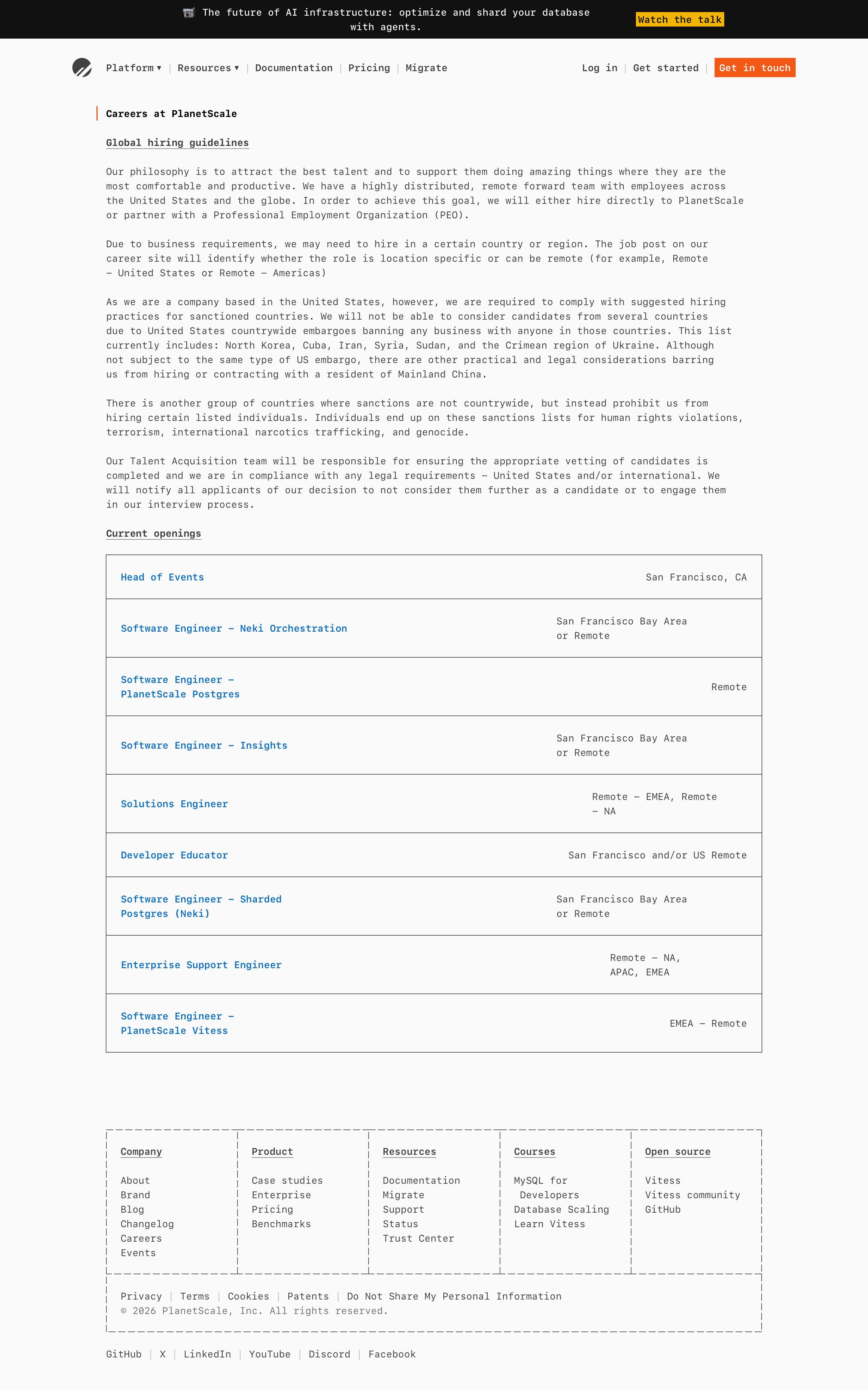 planetscale.com - Careers — PlanetScale - Desktop - Sat Aug 01 2026 16:58:12 GMT+0000 (Coordinated Universal Time) Screenshot