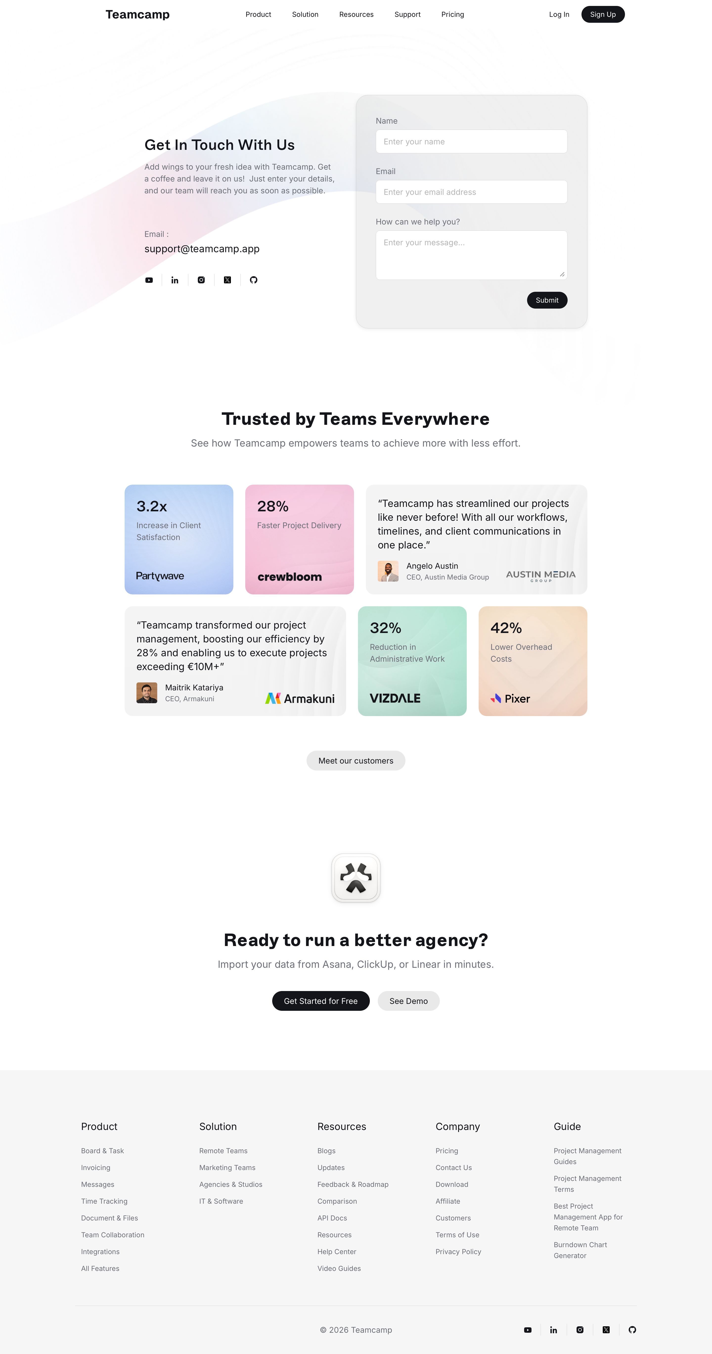 teamcamp.app - Contact Teamcamp | Connect for Project Management Solutions - Desktop - Thu Aug 06 2026 19:19:18 GMT+0000 (Coordinated Universal Time) Screenshot