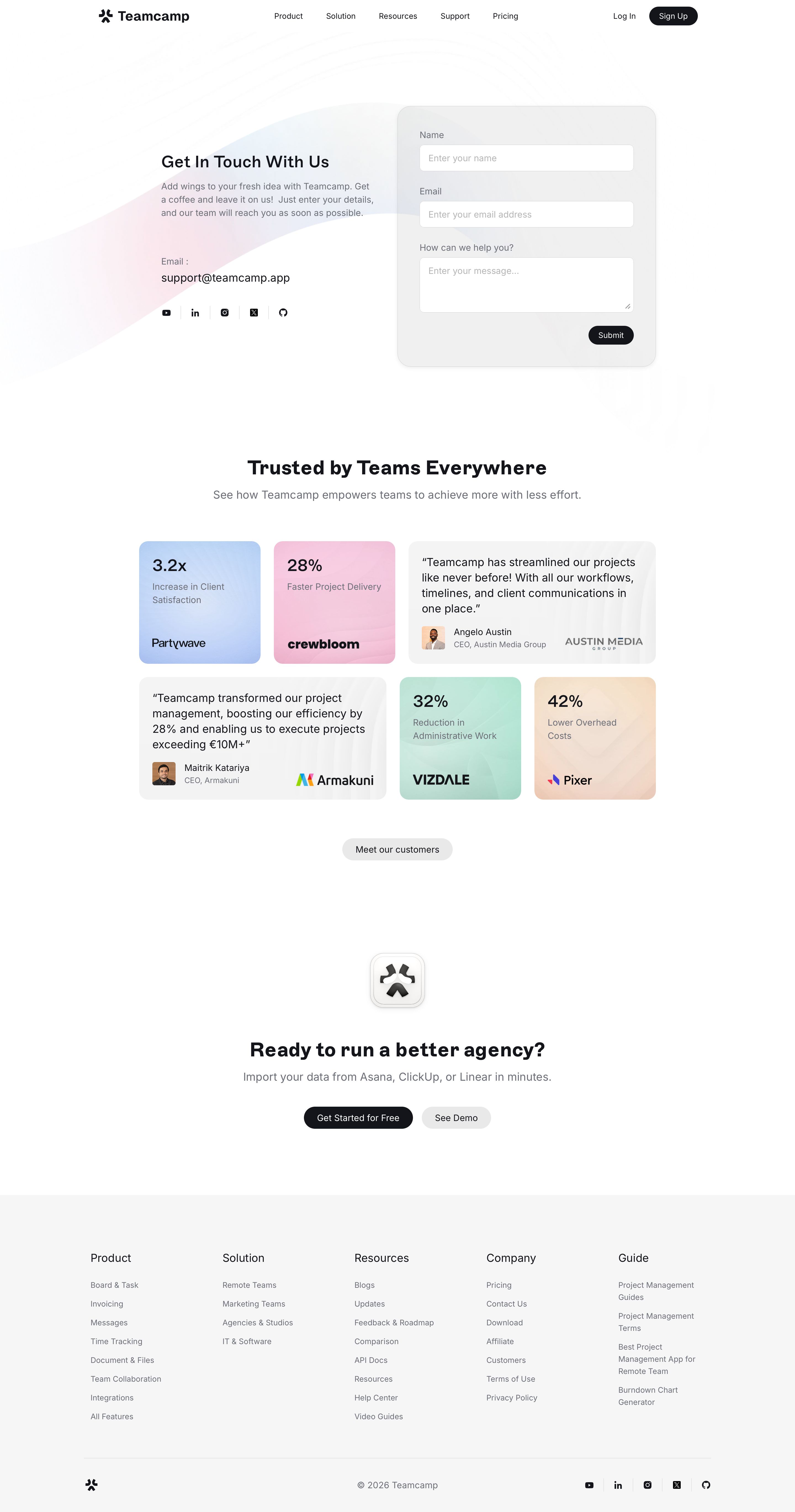 teamcamp.app - Contact Teamcamp | Connect for Project Management Solutions - Desktop - Thu Jul 30 2026 19:19:13 GMT+0000 (Coordinated Universal Time) Screenshot
