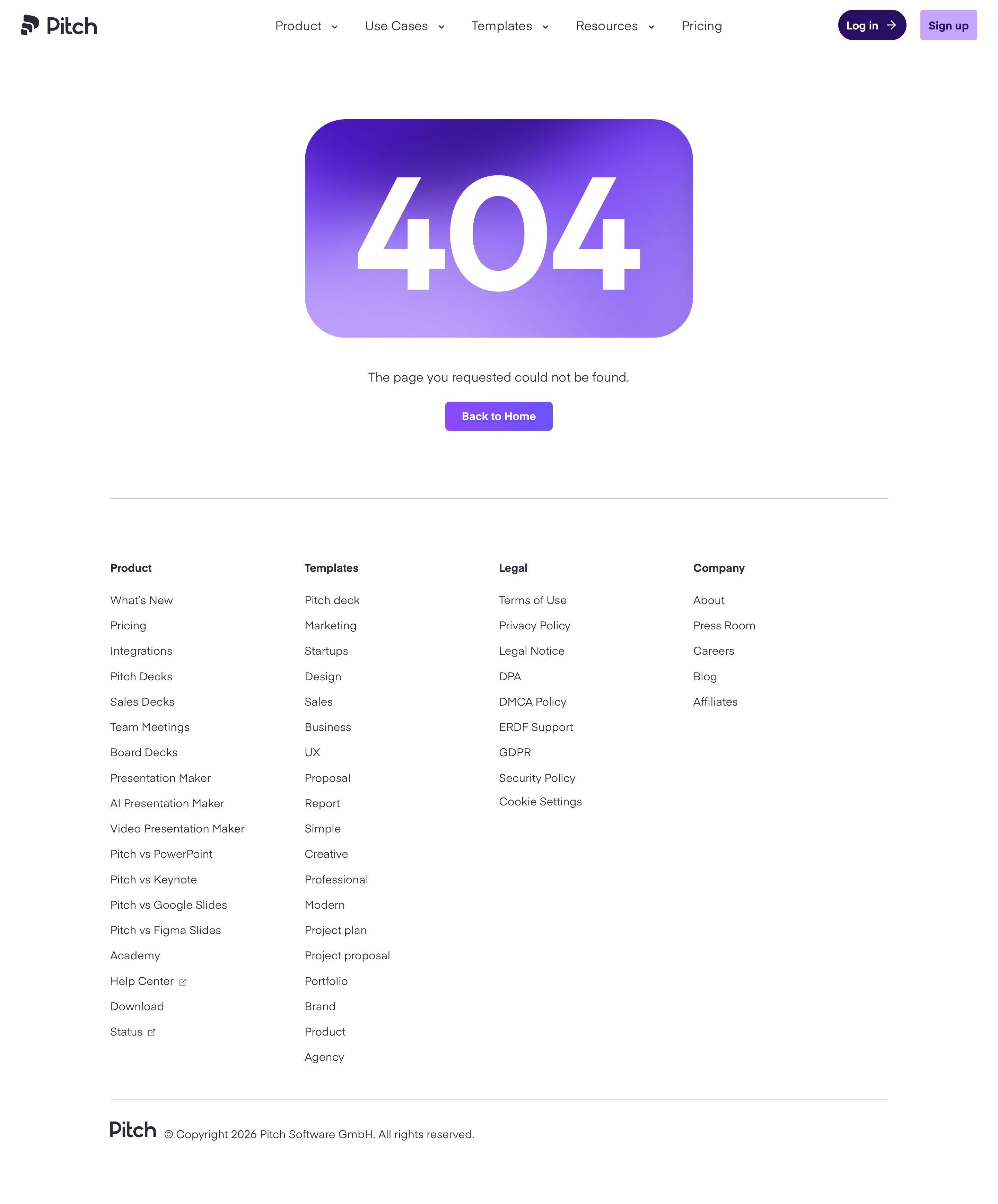 pitch.com - Page not found | Pitch - Desktop - Thu Jul 30 2026 20:45:17 GMT+0000 (Coordinated Universal Time) Screenshot